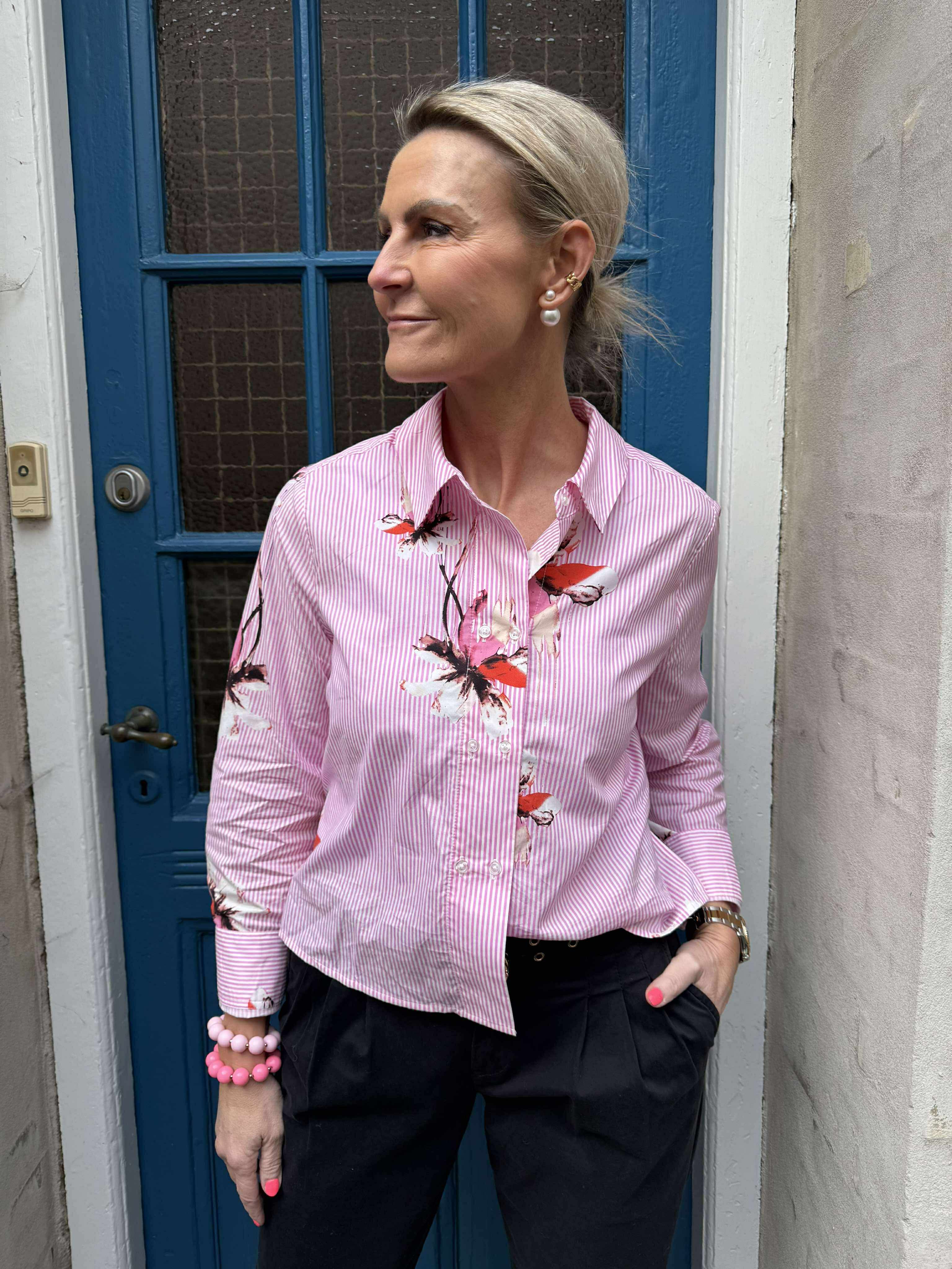 Brila Shirt - Pink Flower Stripe