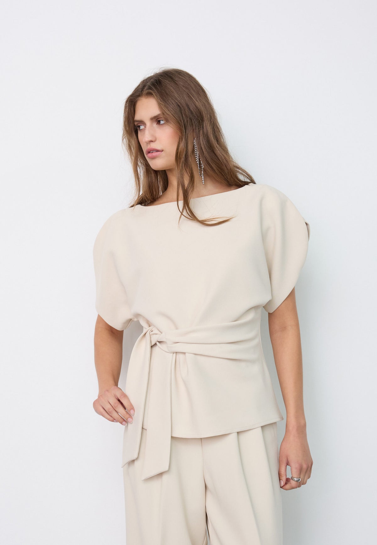 AcileCC Pleat SS Blouse - Bone
