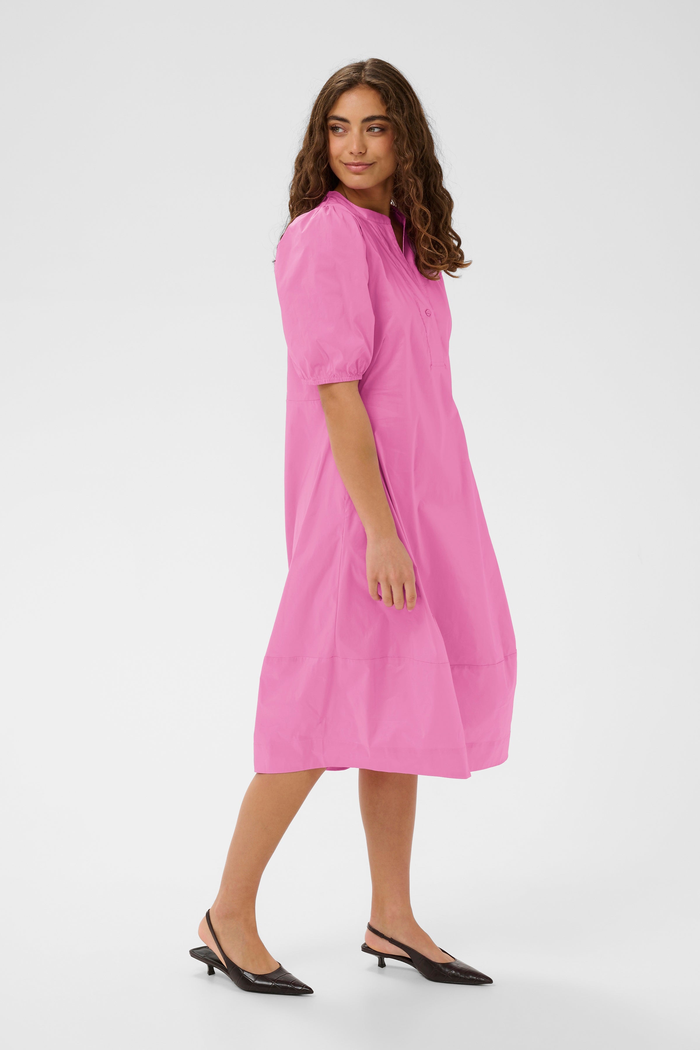 Antoinett SS Placket Dress - Fuchsia Pink