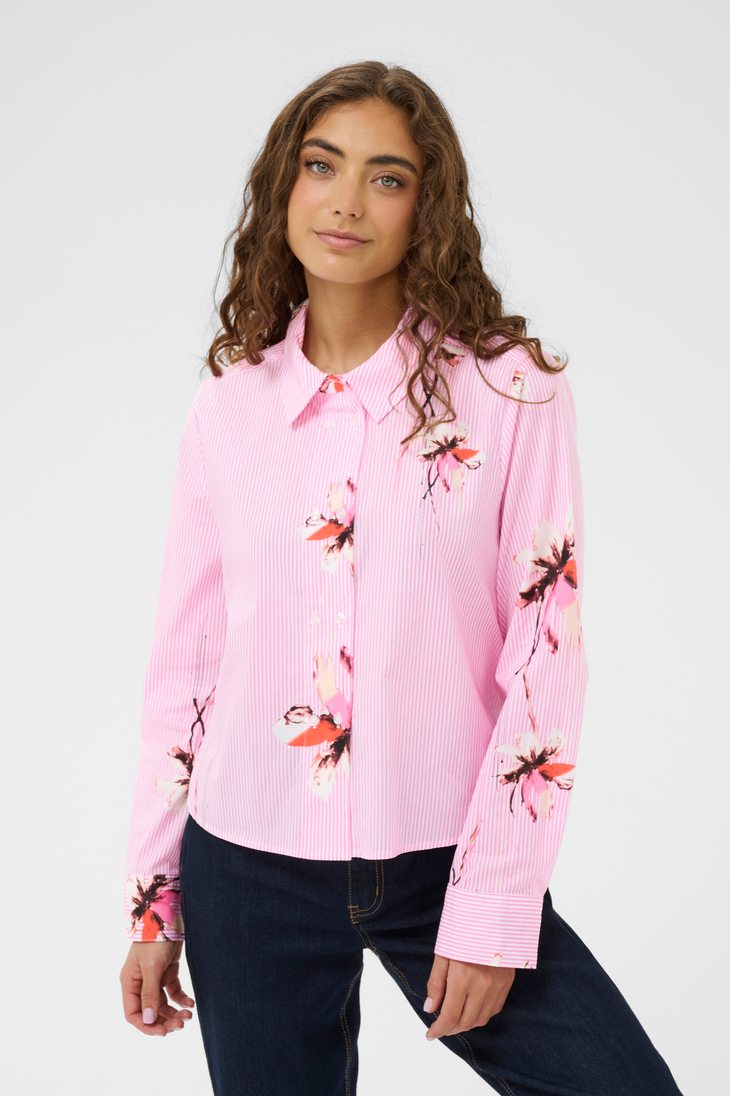 Brila Shirt - Pink Flower Stripe