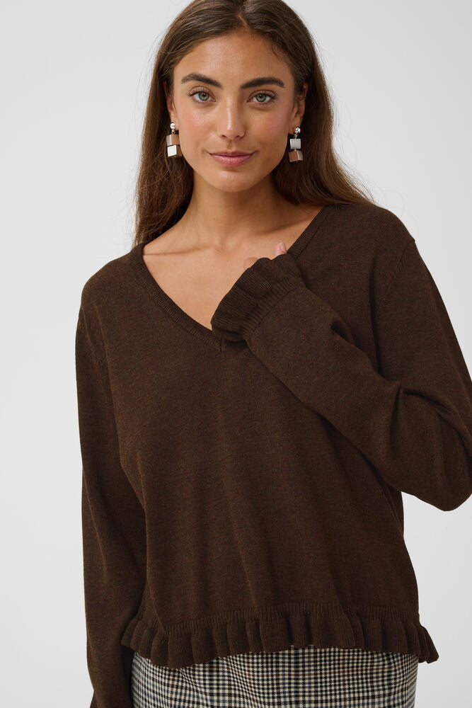 Clare Annemarie Frill Vneck - Coffee Bean Melange