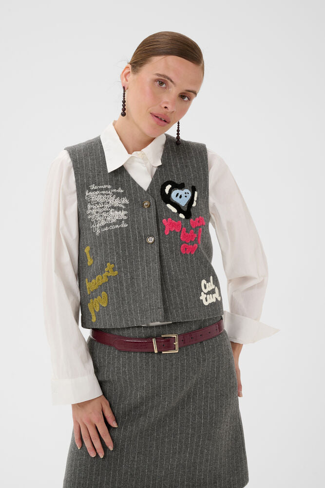 Kayla Waistcoat - Grey Pinstripe