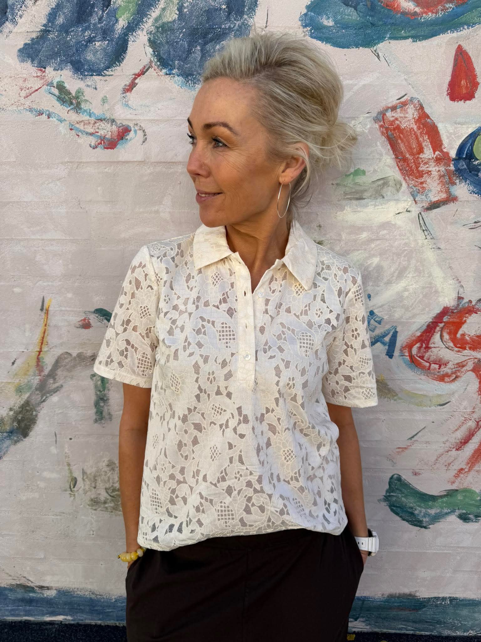 BIANCA POLO TOP - Vit sand