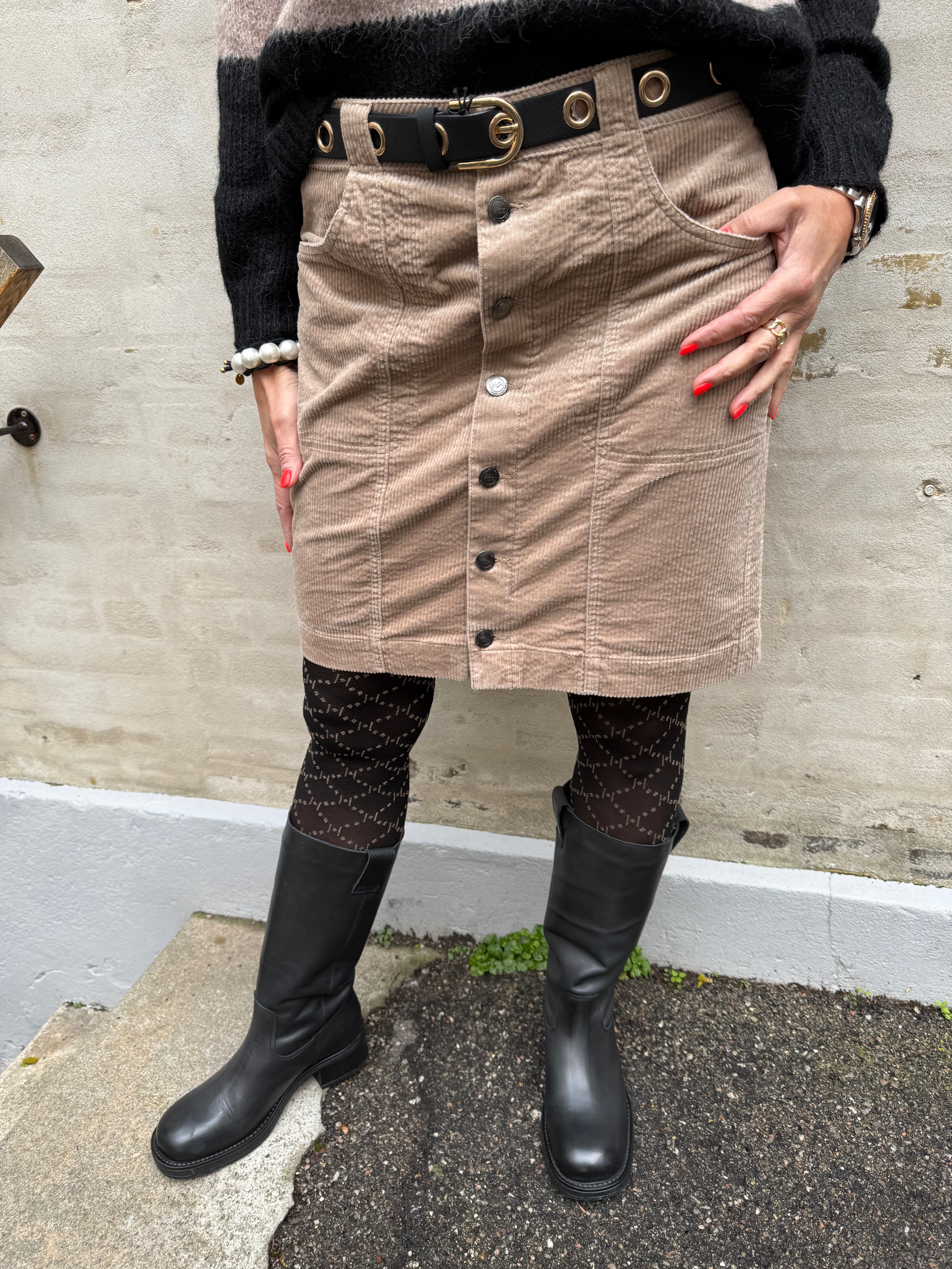 Corduroy Button Skirt - Beige