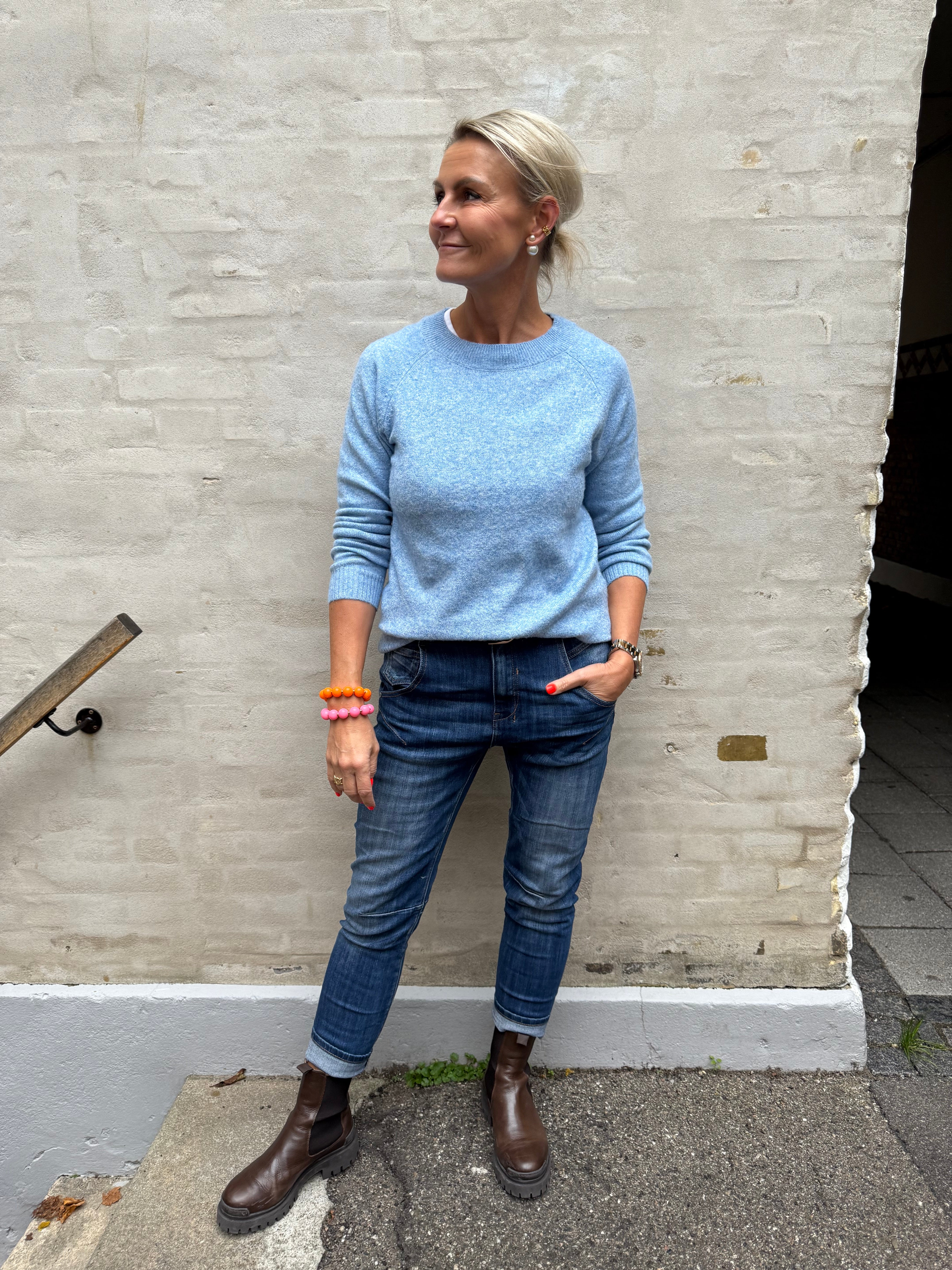 DOFFY O-NECK BLOUSE - Blue Jasper MELANGE