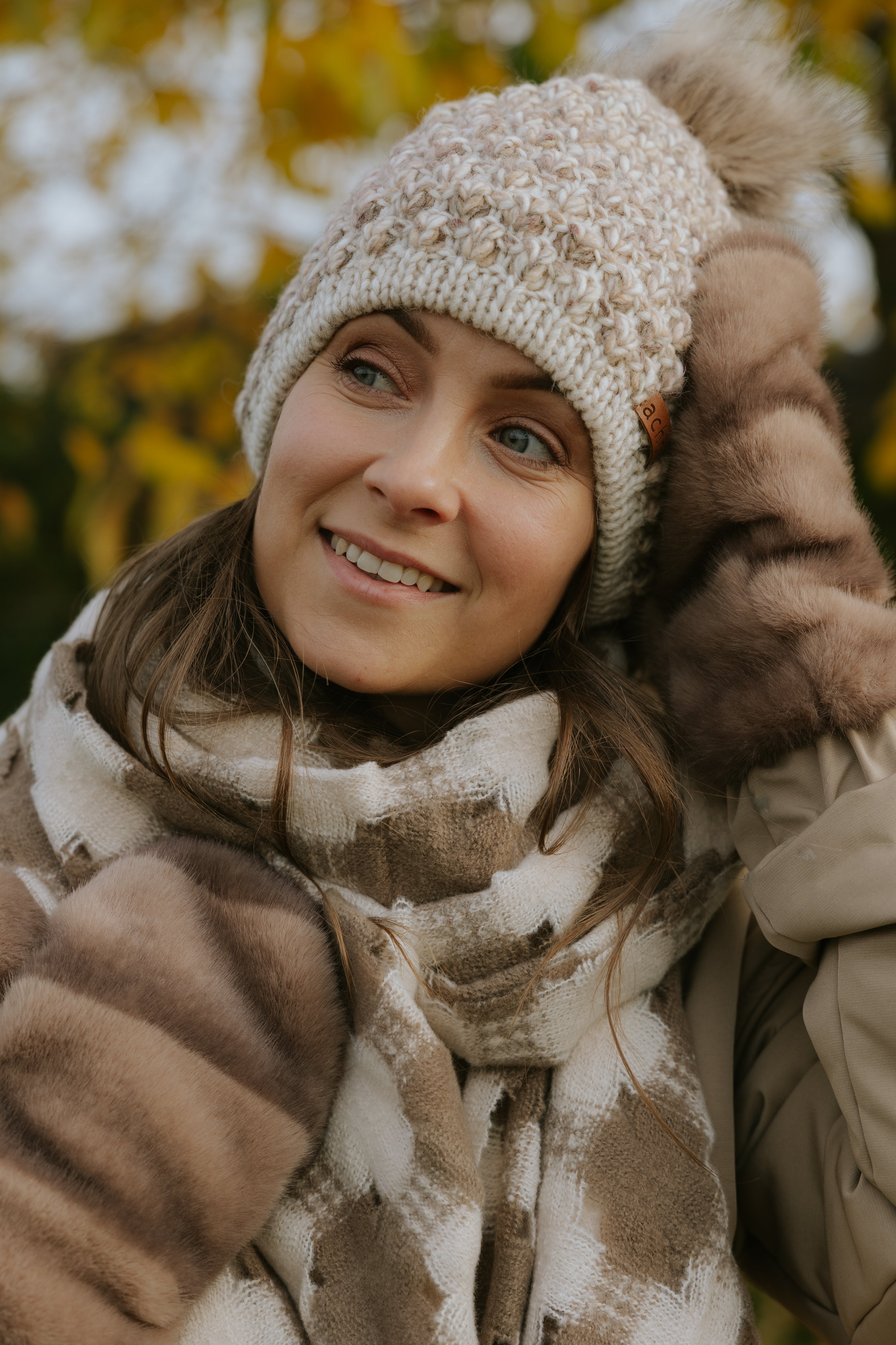 Radha Double Layer Knitted Hat - Beige
