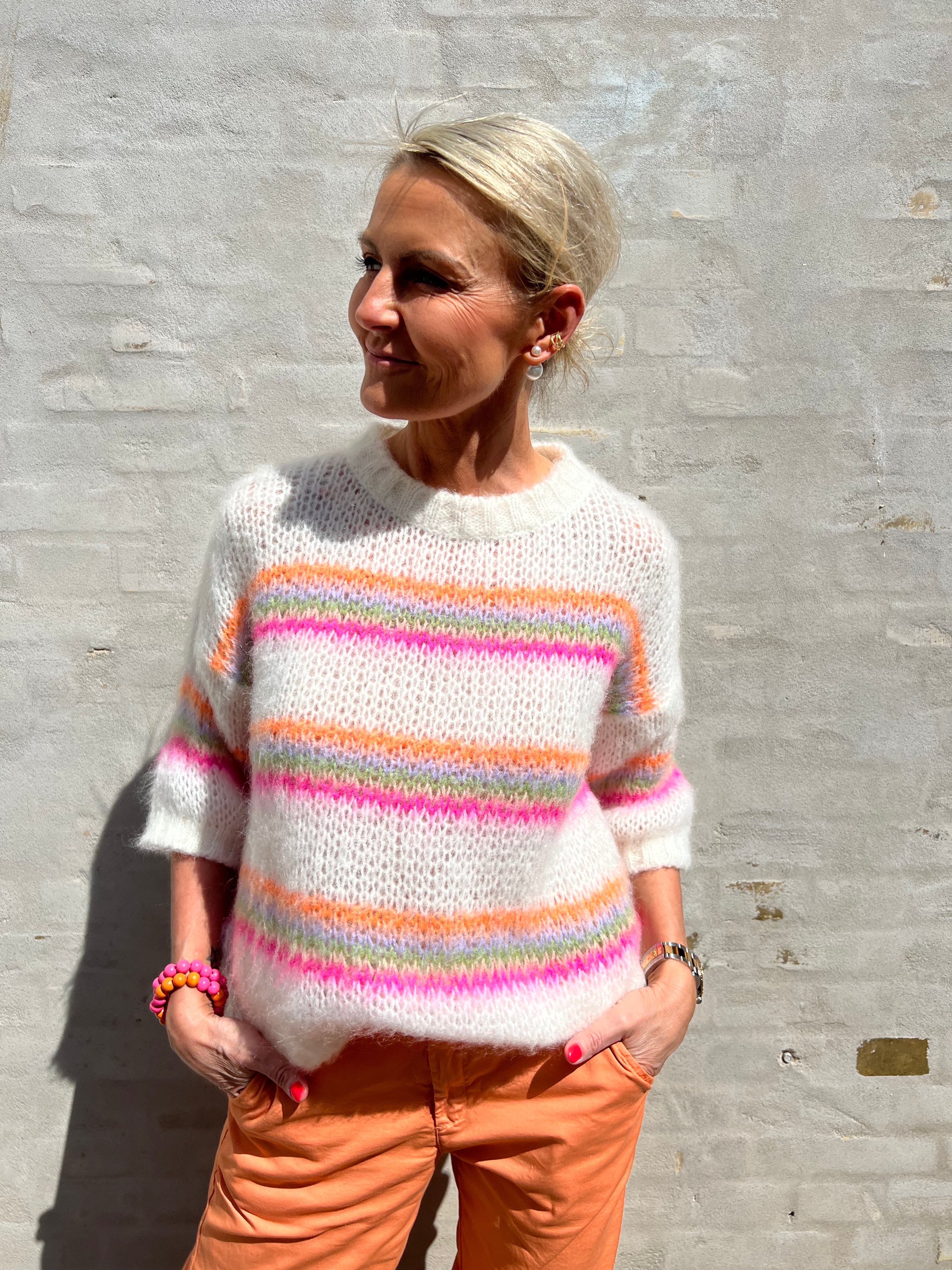 Minna striped jumper white neon