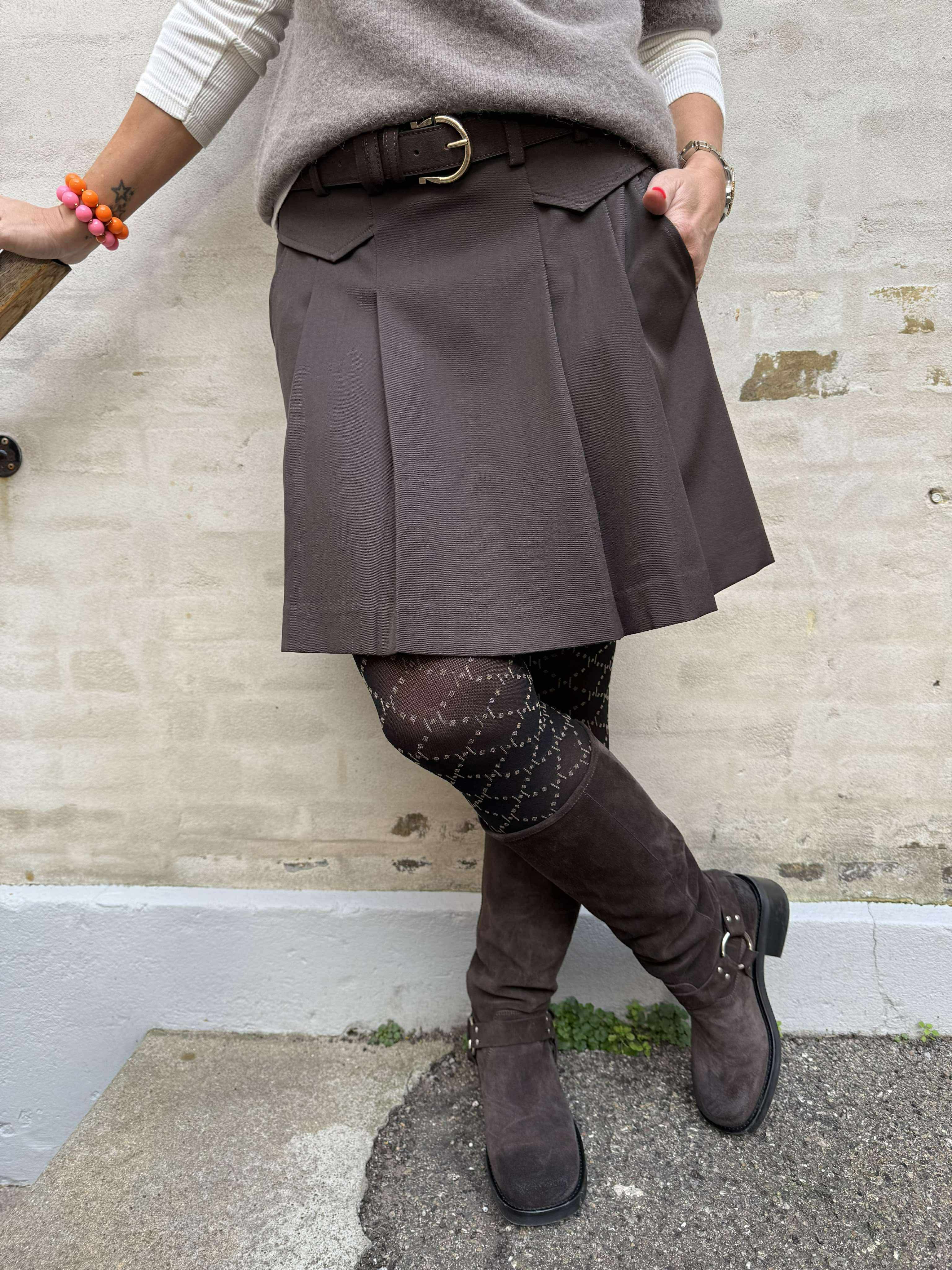 LunaCC Pocket Pleat Mini Skirt - Dark Brown