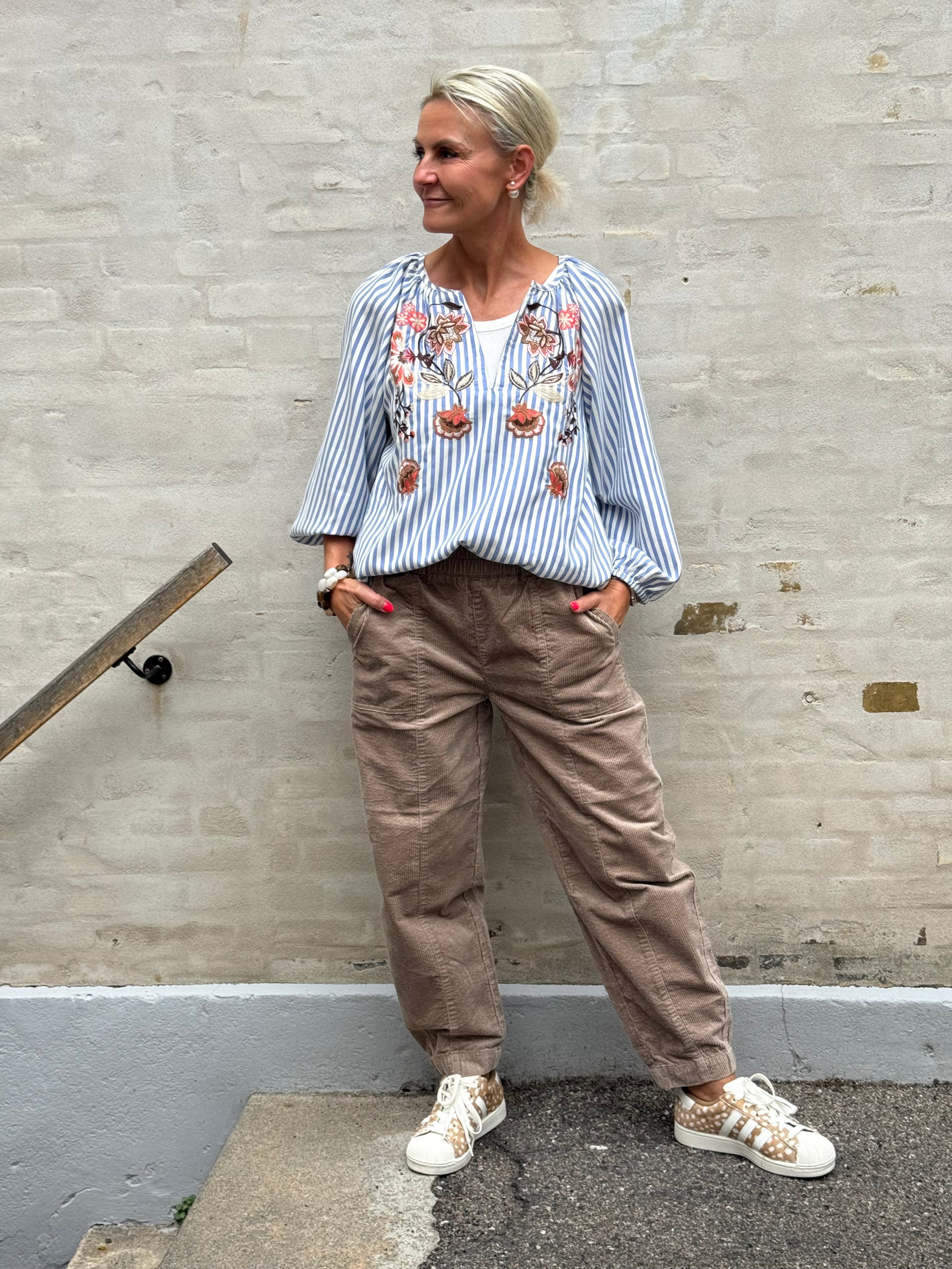 Boheme Shirt W/Embrodery & Stripes - Blue