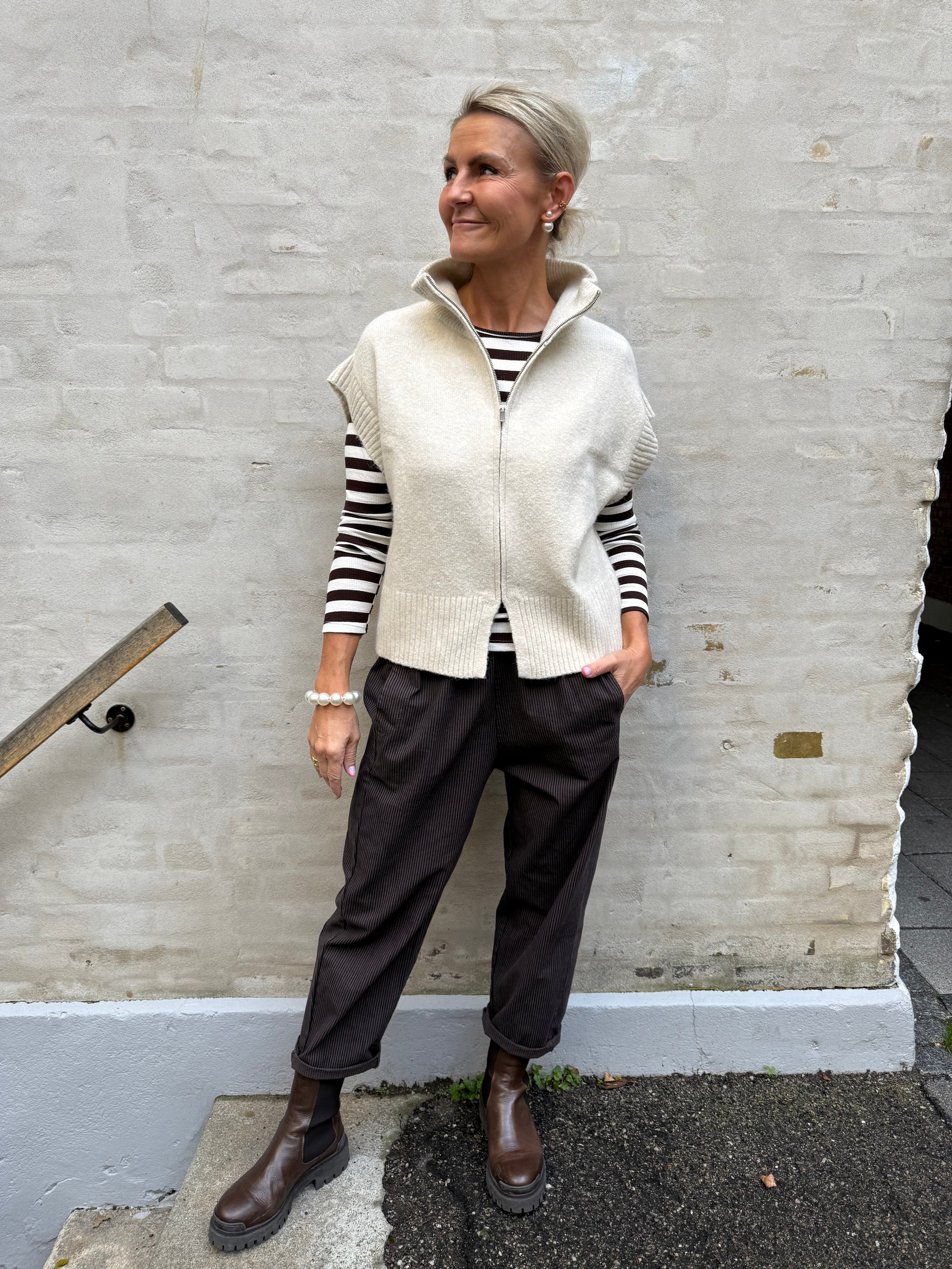 BANG HIGHNECK ZIPPER VEST - Birch MELANGE