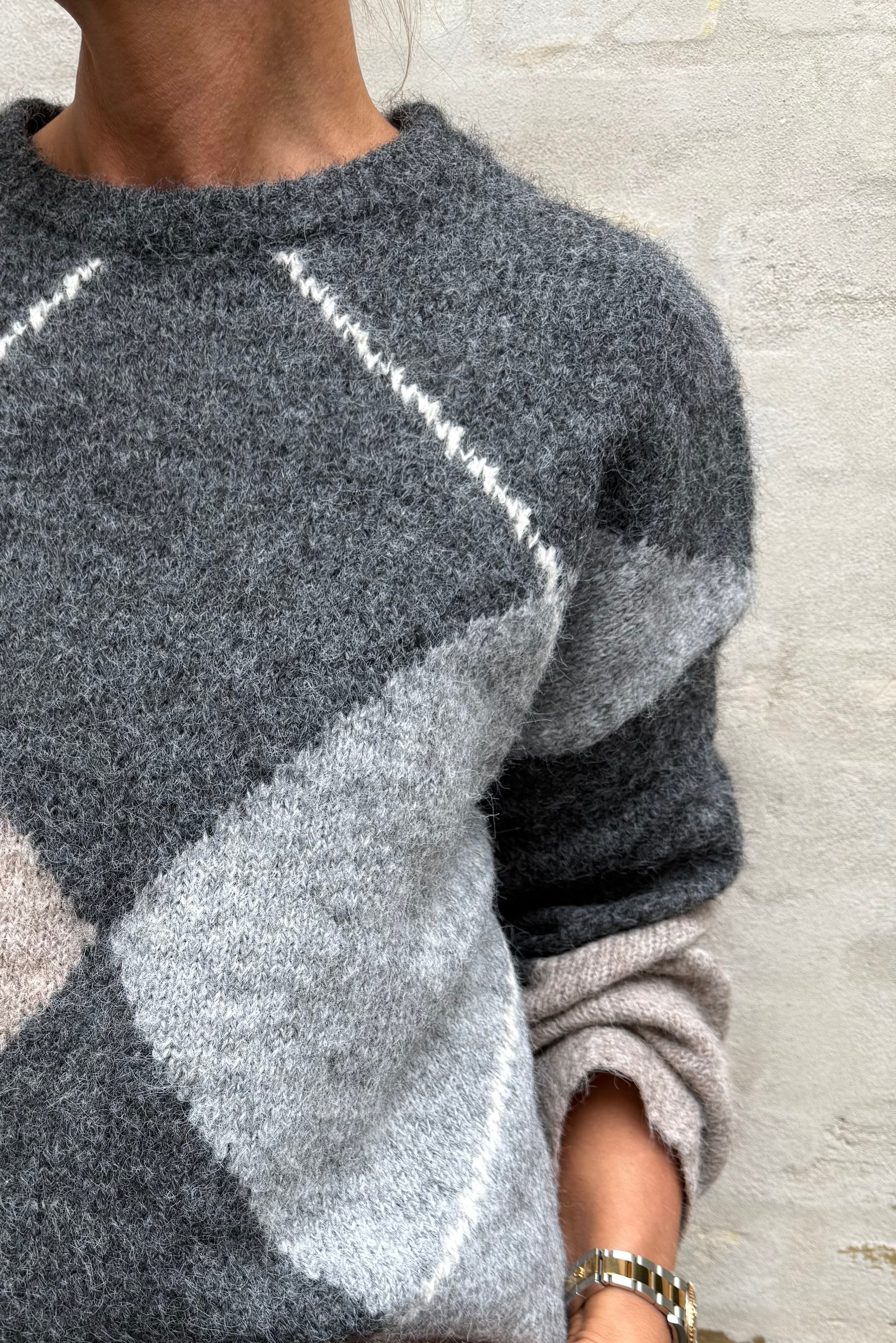 Inga Check Fluff Knit Blouse - Antracit