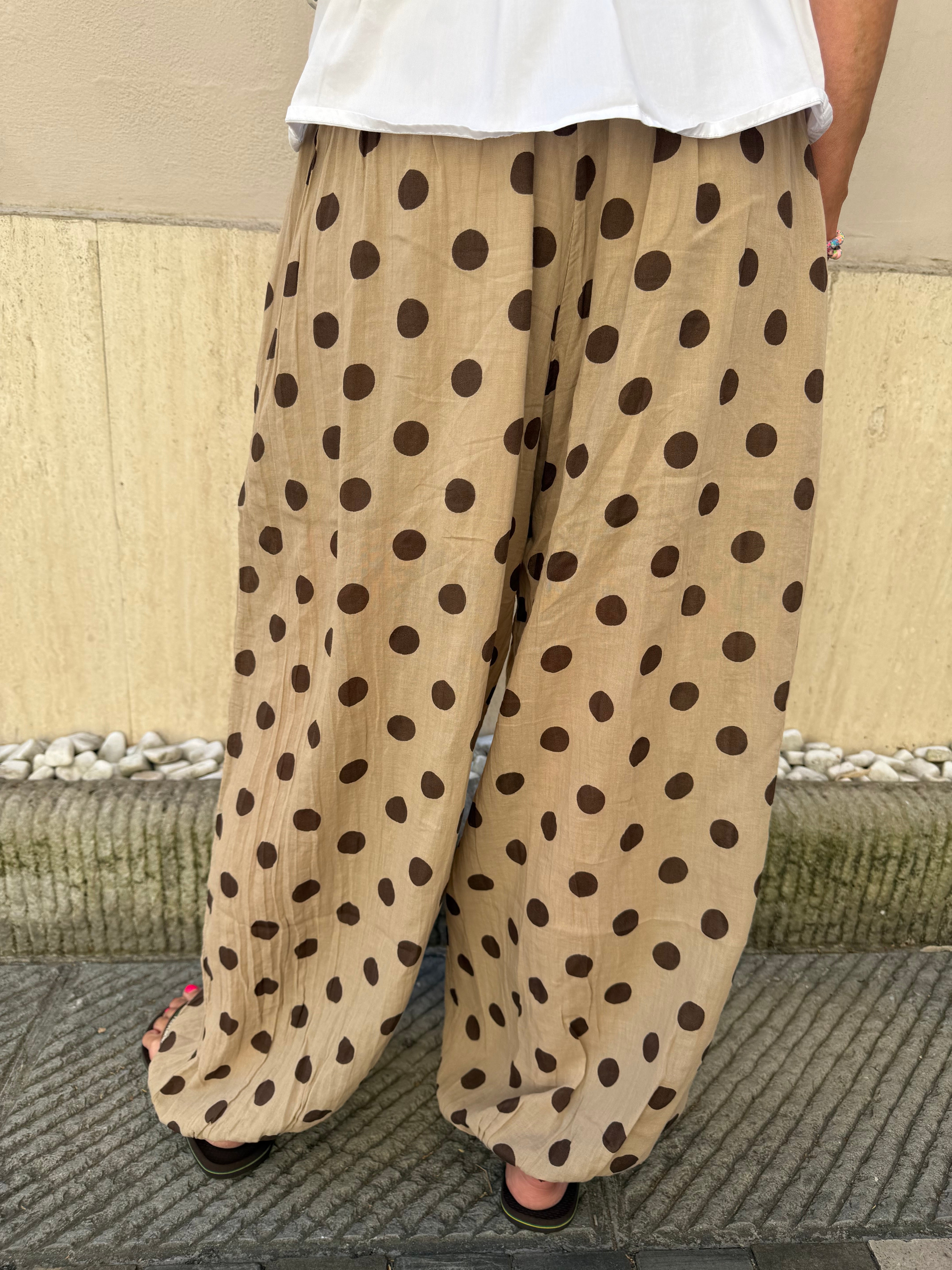 Polka Dot Pants - Beige/Brown