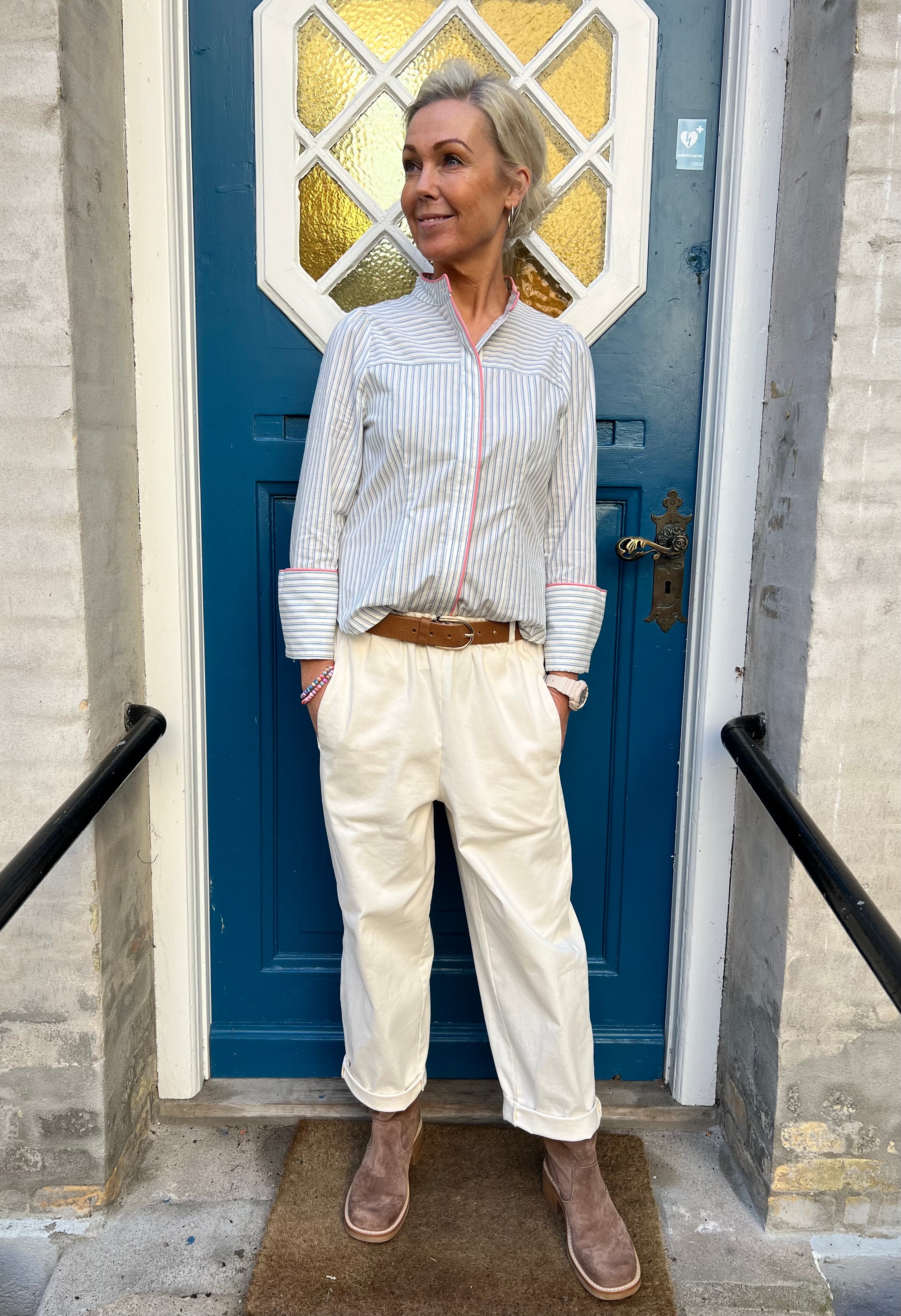 NicoGO Go Shirt - Off white blue striped