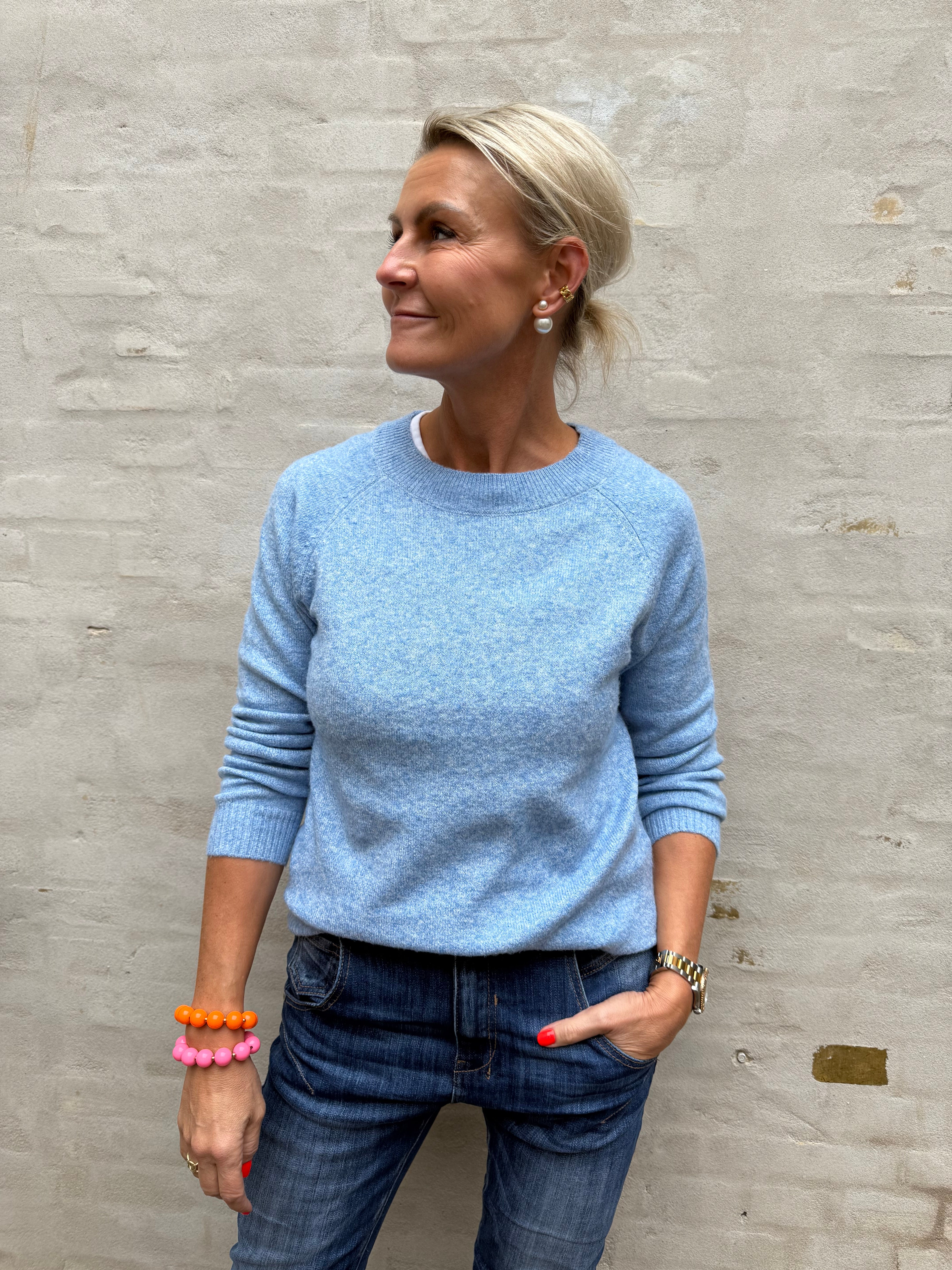 DOFFY O-NECK BLOUSE - Blue Jasper MELANGE