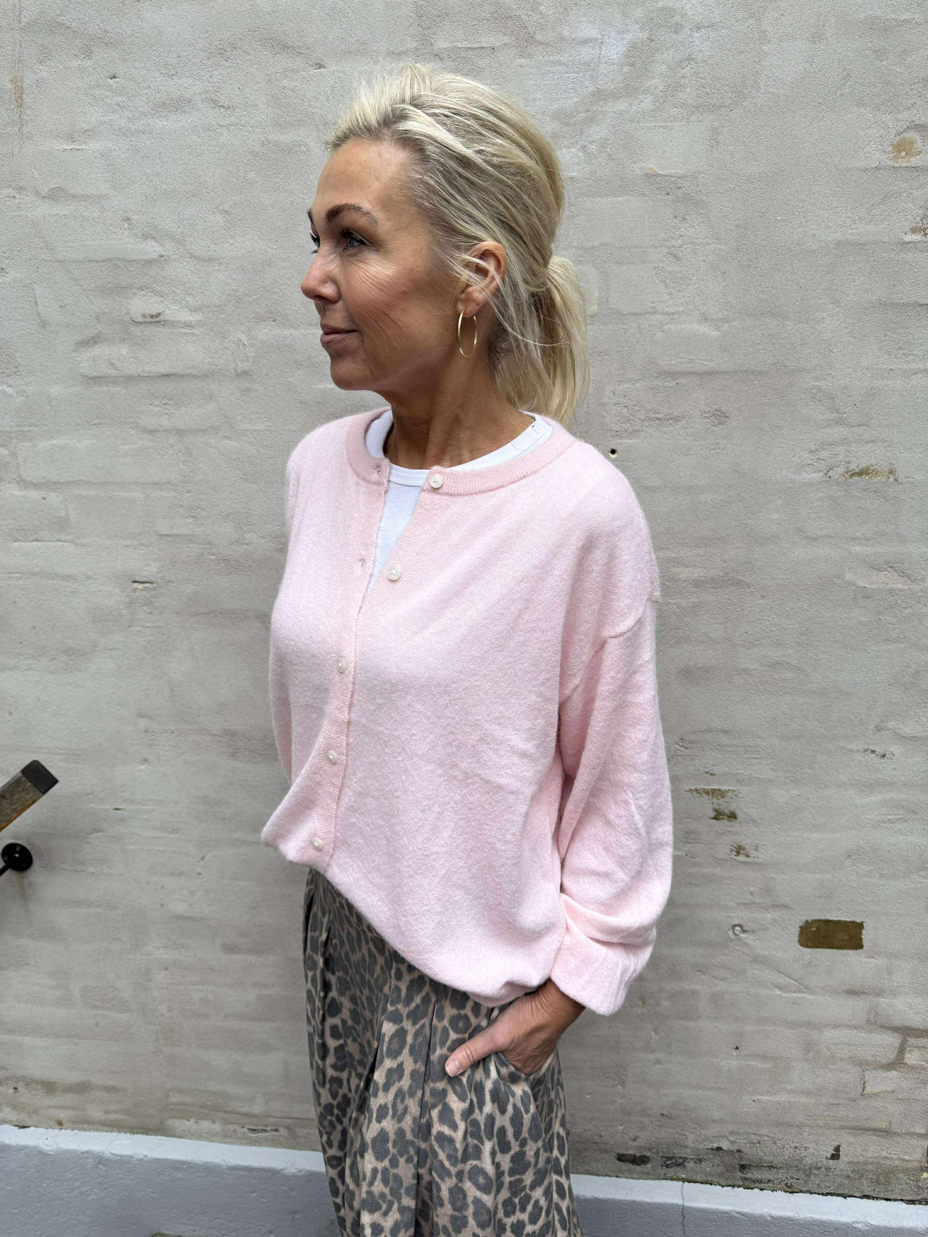 NAOMI LS O-NECK KNIT CARDIGAN - Roseate Spoonbill MELANGE