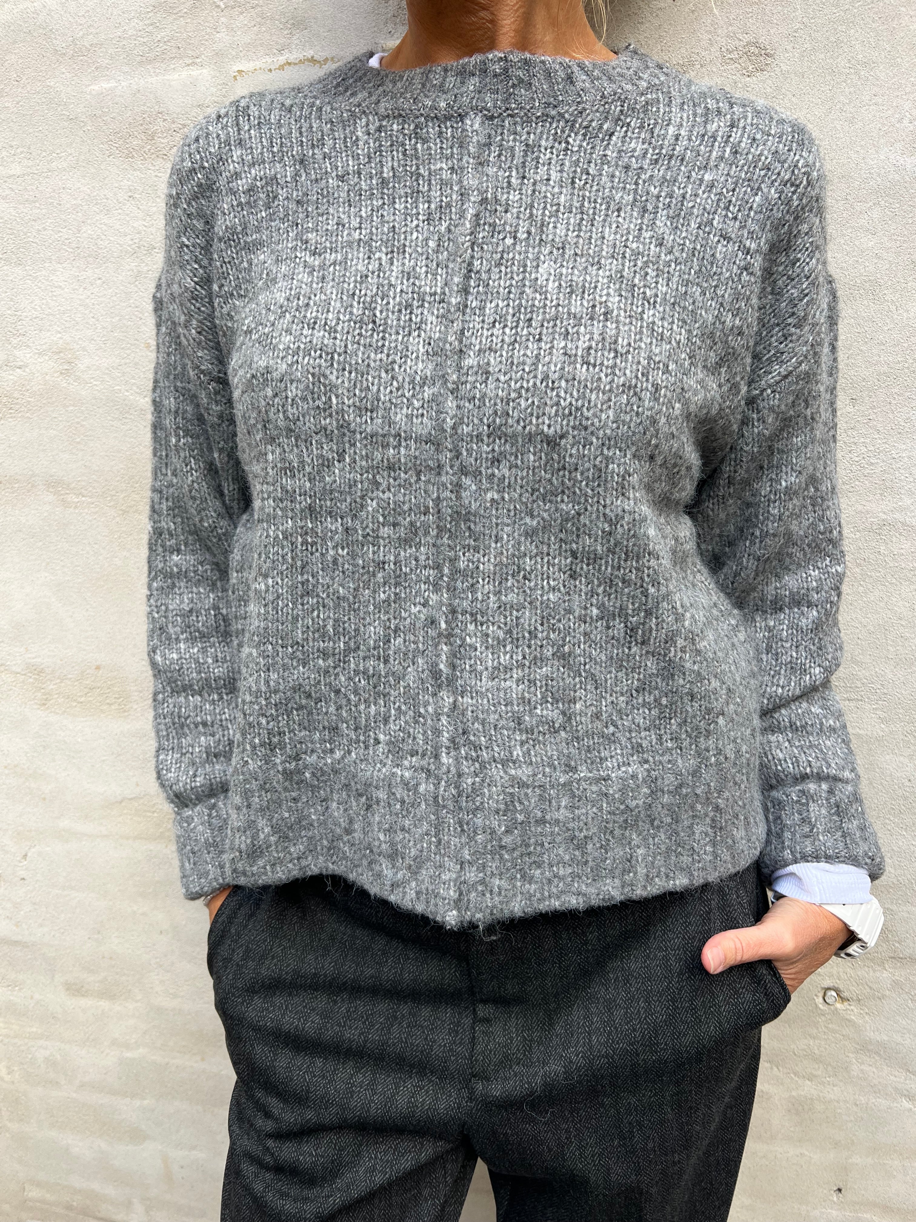 MALONE L/S O-NECK PULLOVER - Medium Grey Melange