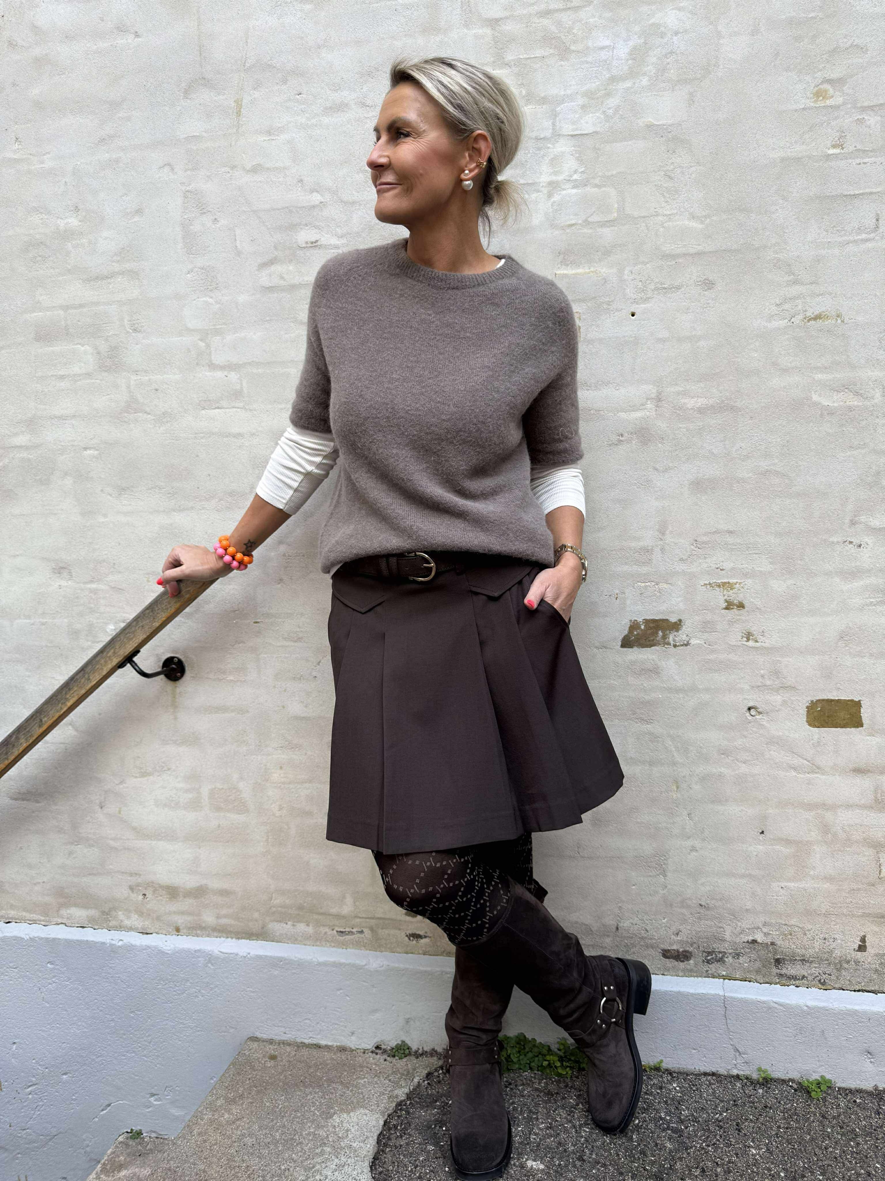 LunaCC Pocket Pleat Mini Skirt - Dark Brown