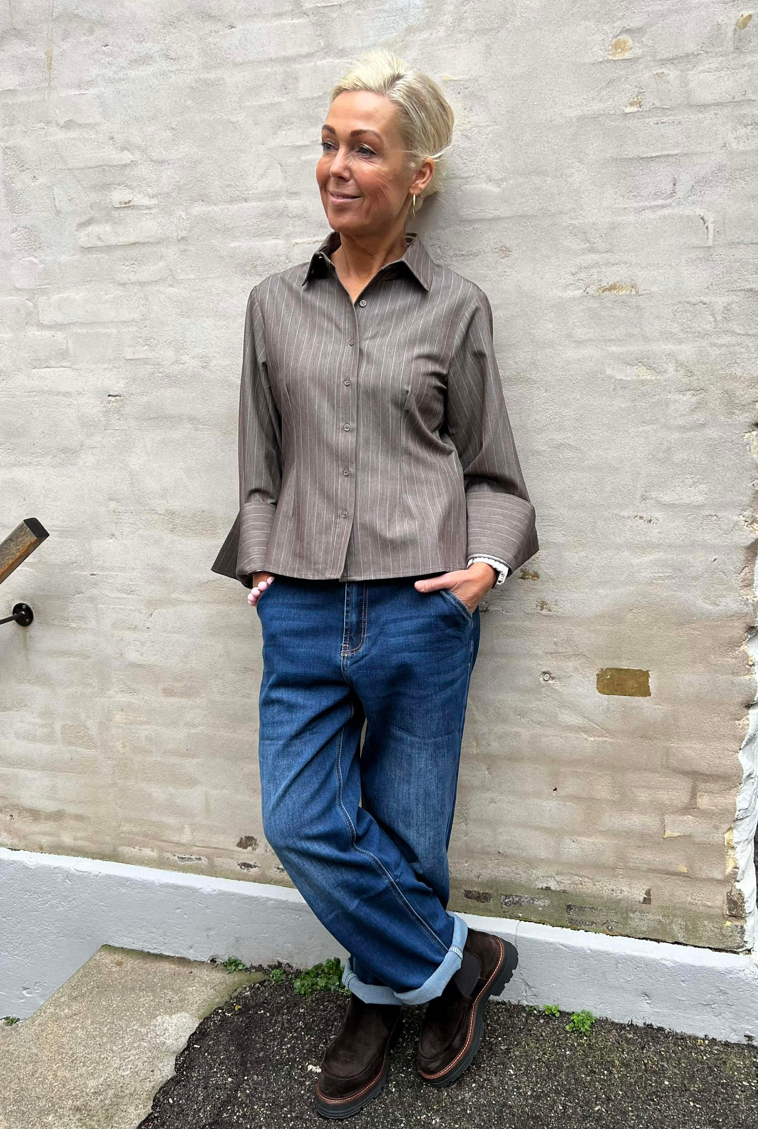 Rosa Pinstripe Melange Shirt - Dusty Brown