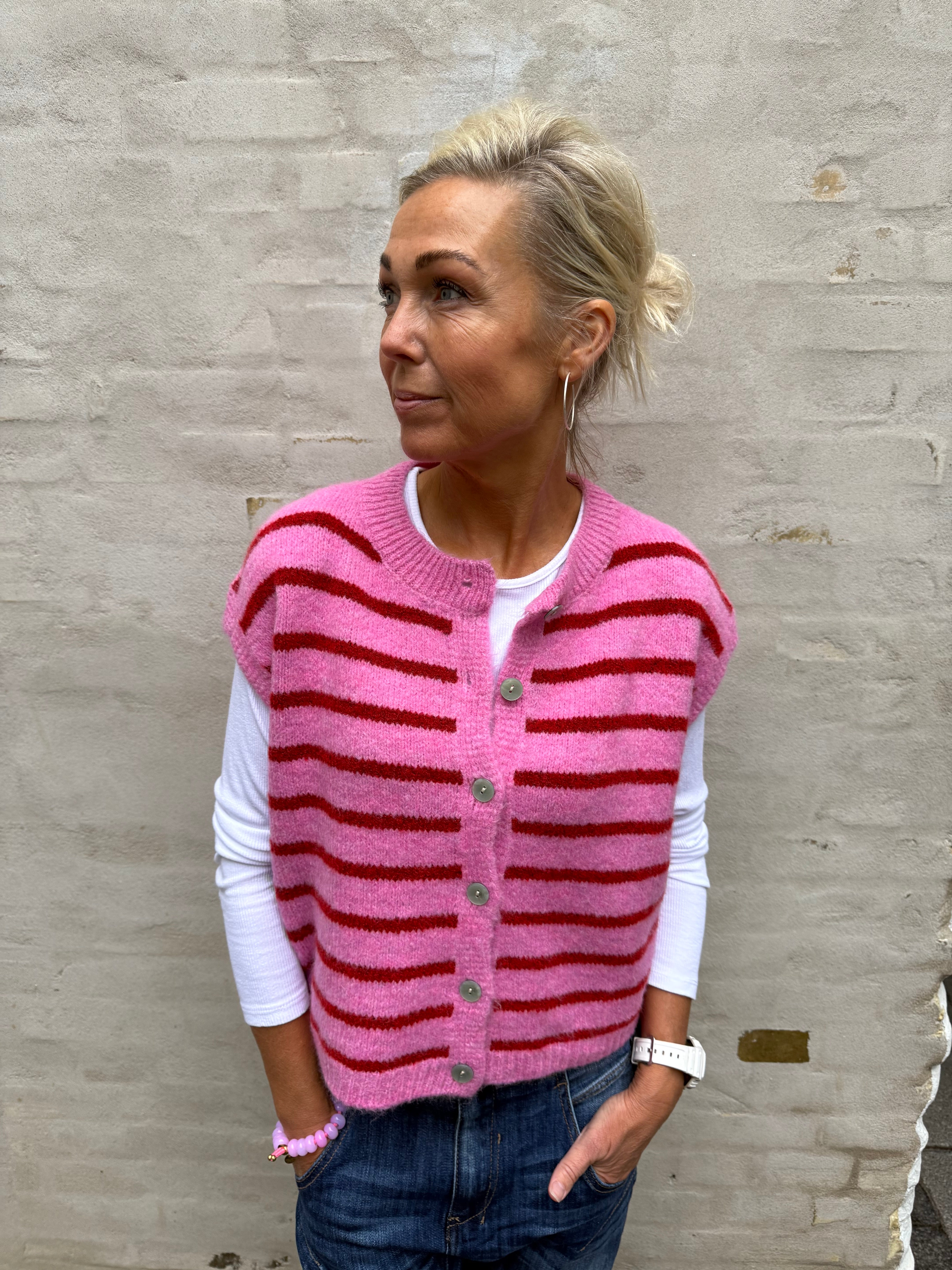 Striped Knit Vest - Burgundy