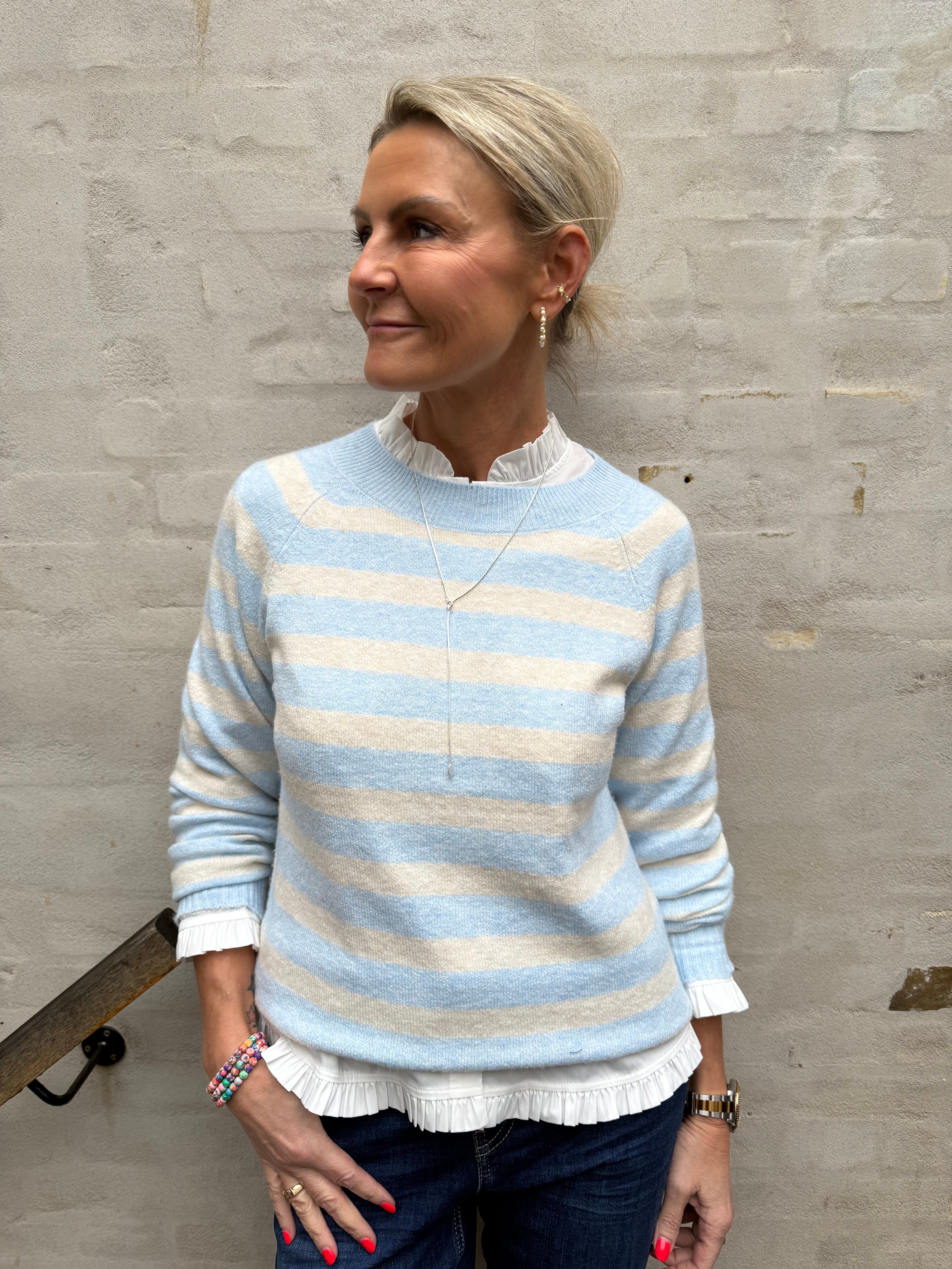 DOFFY O-NECK BLOUSE - Cashmere Blue/BIRCH