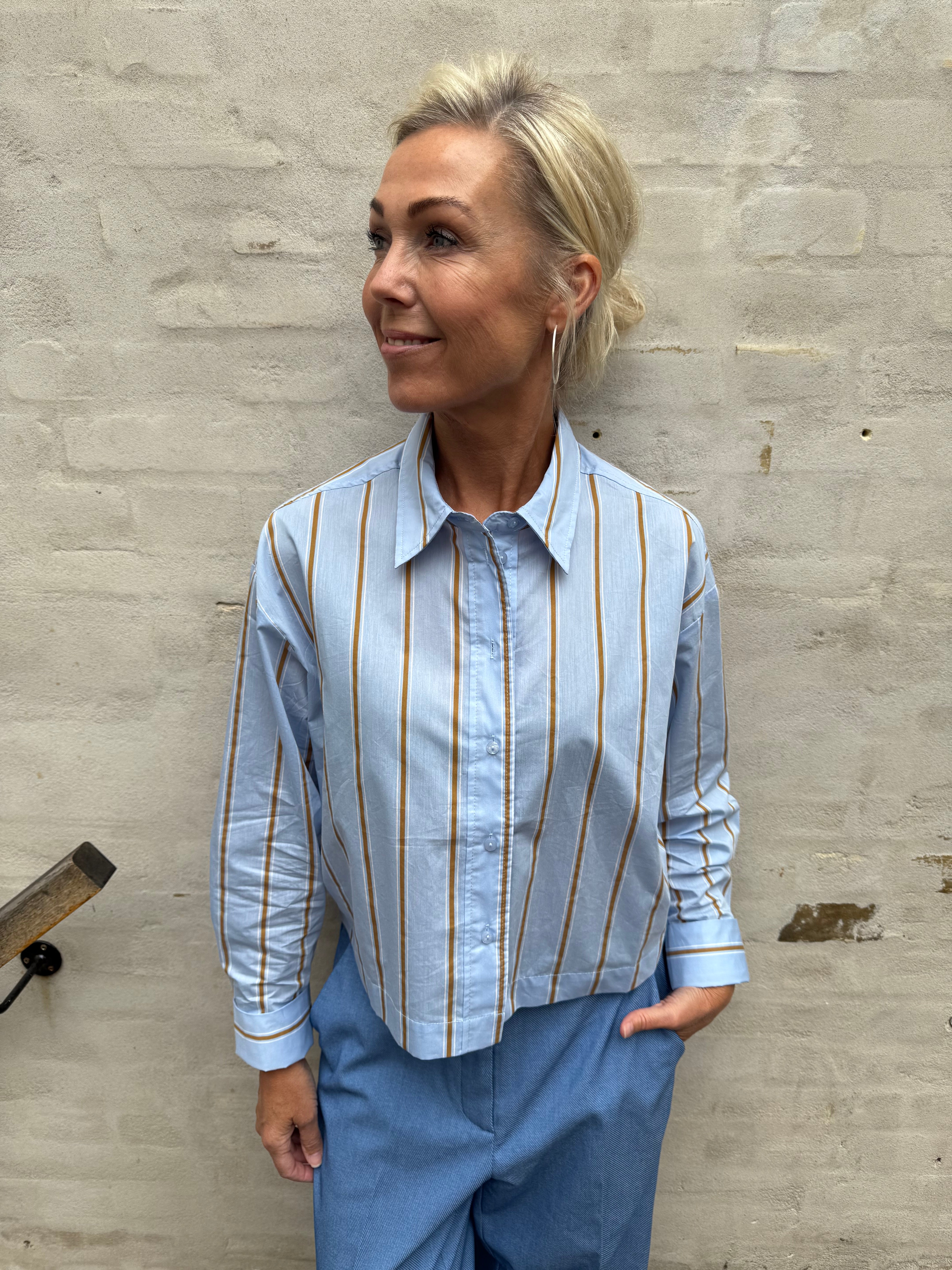 Amora Stripe Tie Shirt - Pale Blue