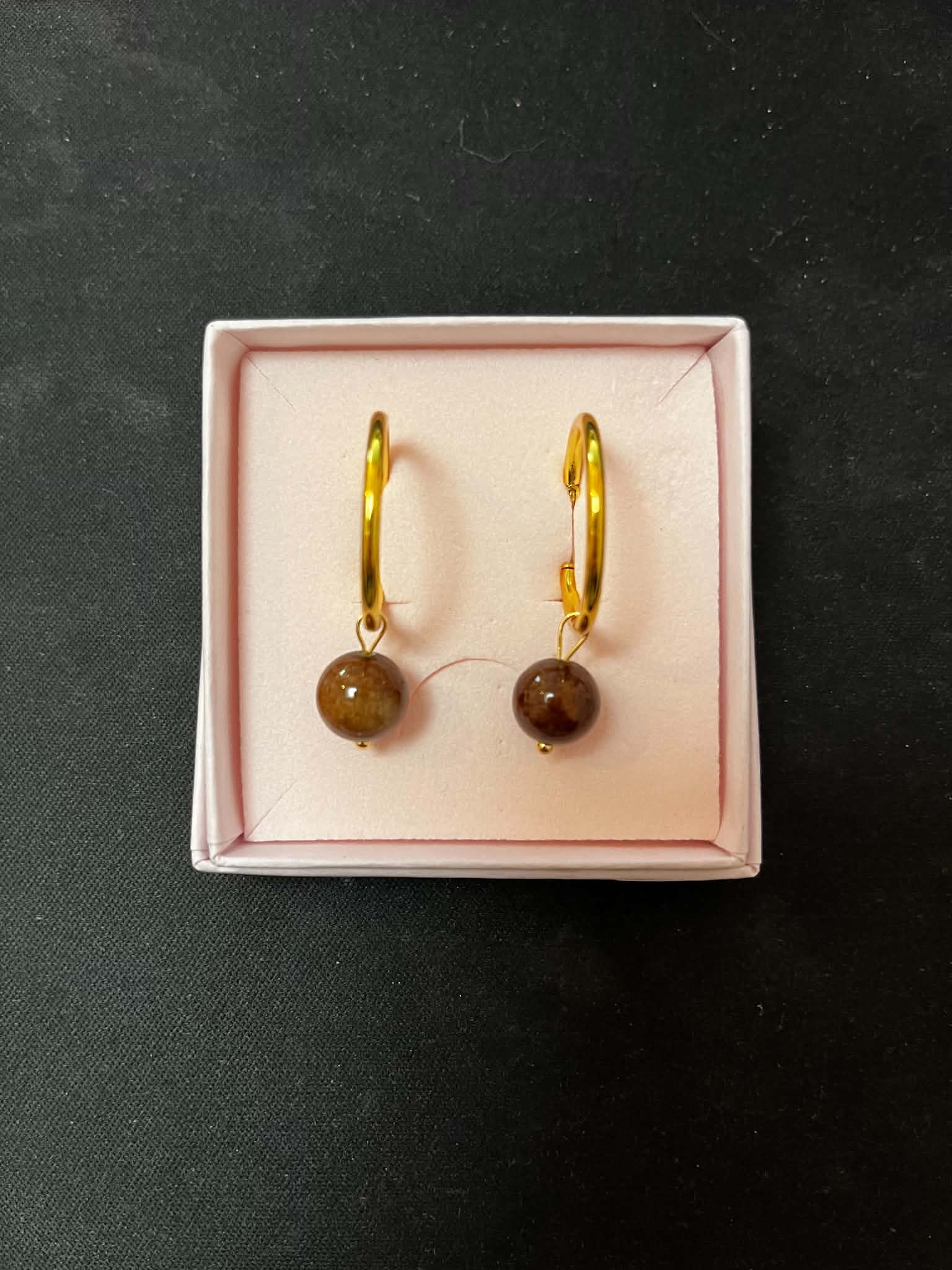 Hoop with pearl - Gold/Brown