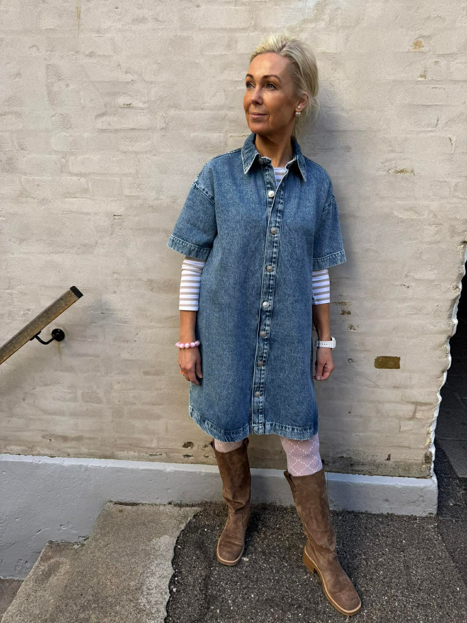 SKY SS A-SHAPE DENIM DRESS - Medium Blue Denim