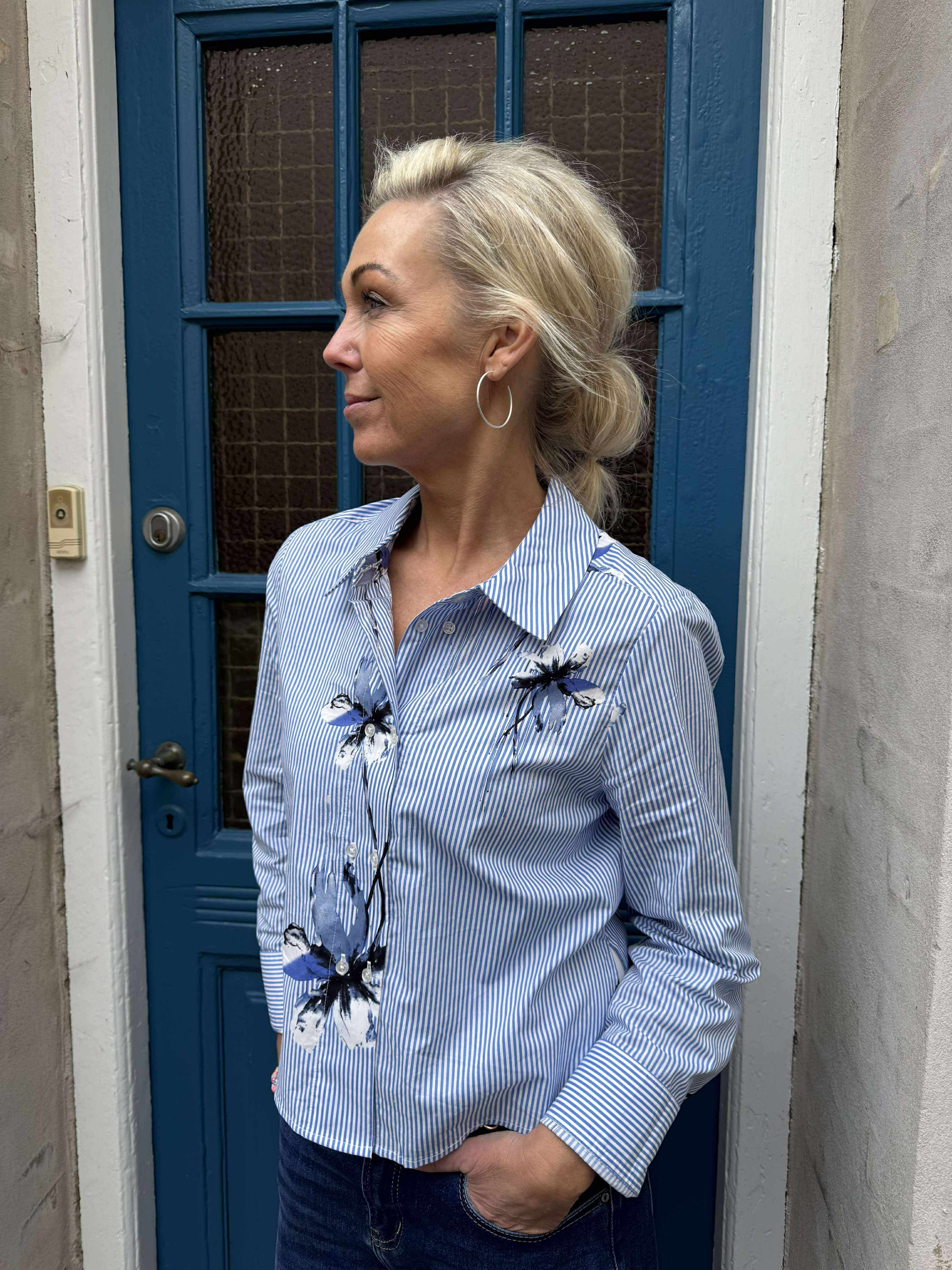 Brila Shirt - Blue Flower Stripe