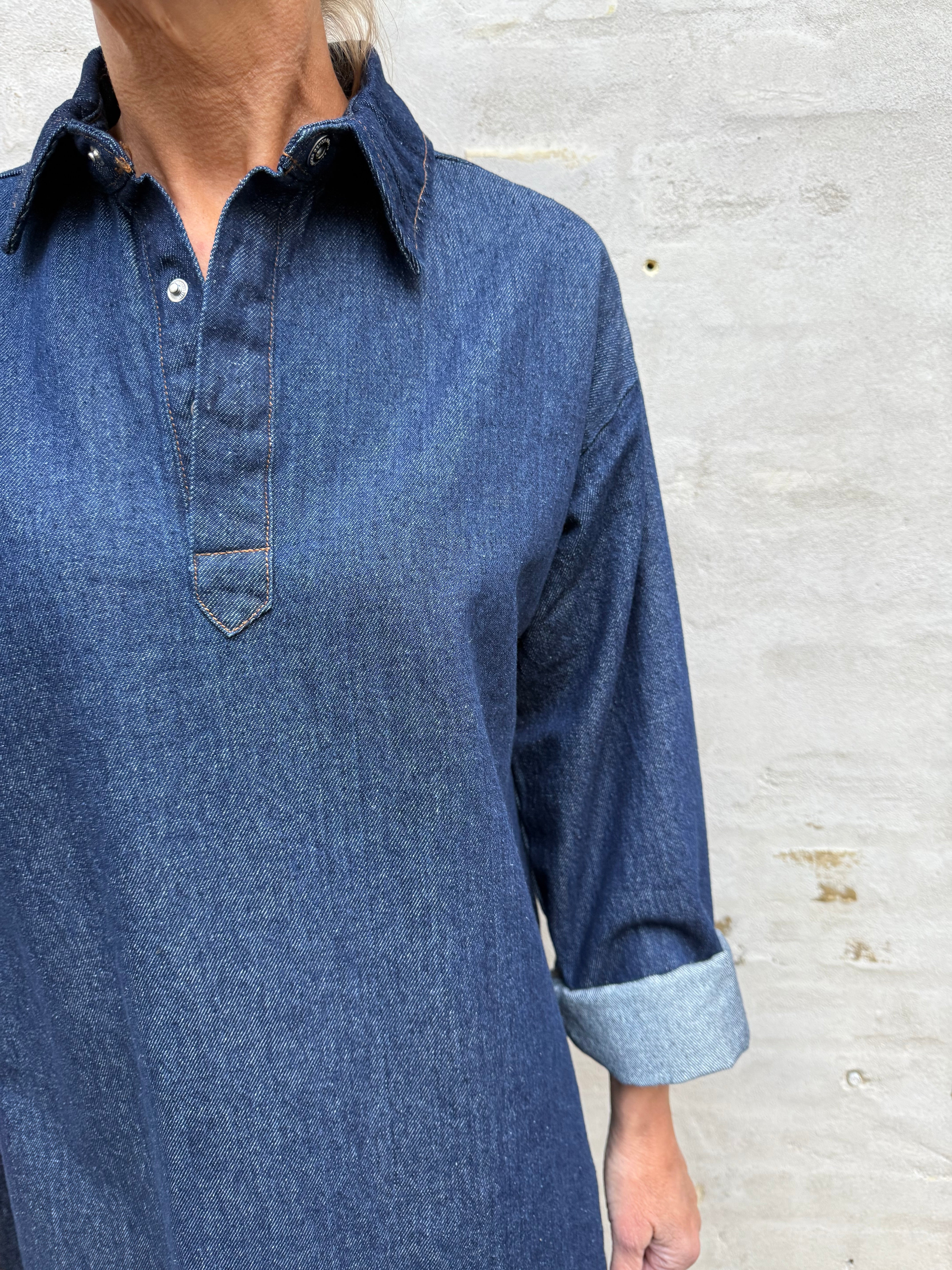 KENYA A-SHAPE DENIM DRESS - Dark Blue Denim/Rinse