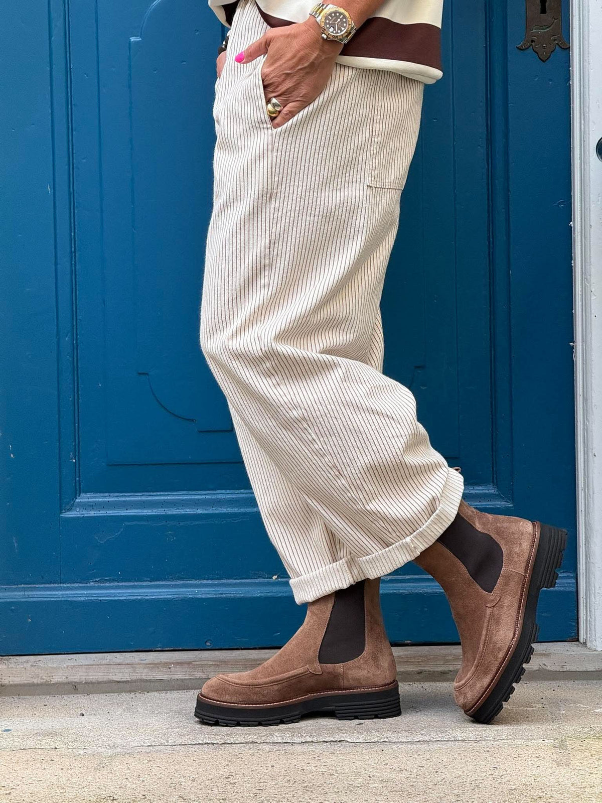 Paola Striped Pants - Off White/Light Beige