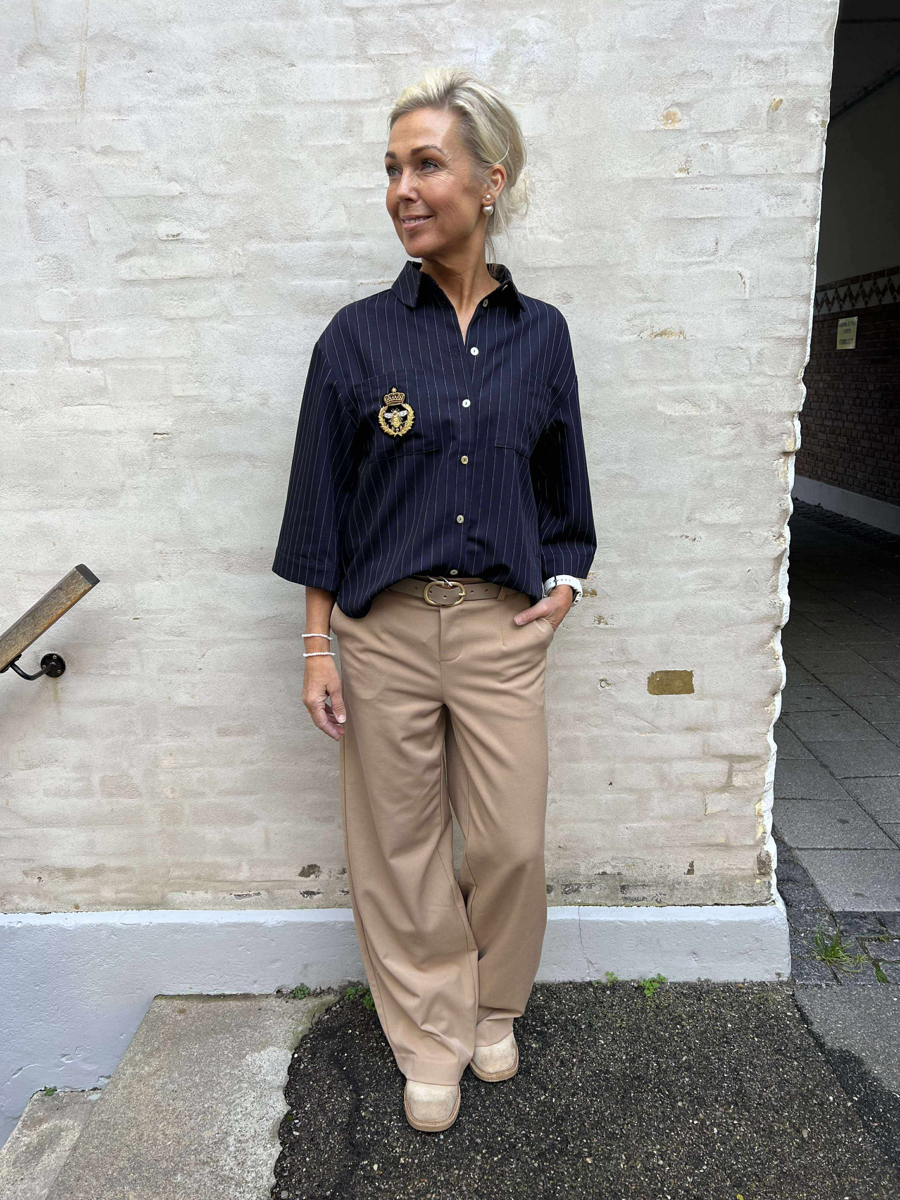 Mili Pinstripe Patch Blouse - Navy Blue Stripe