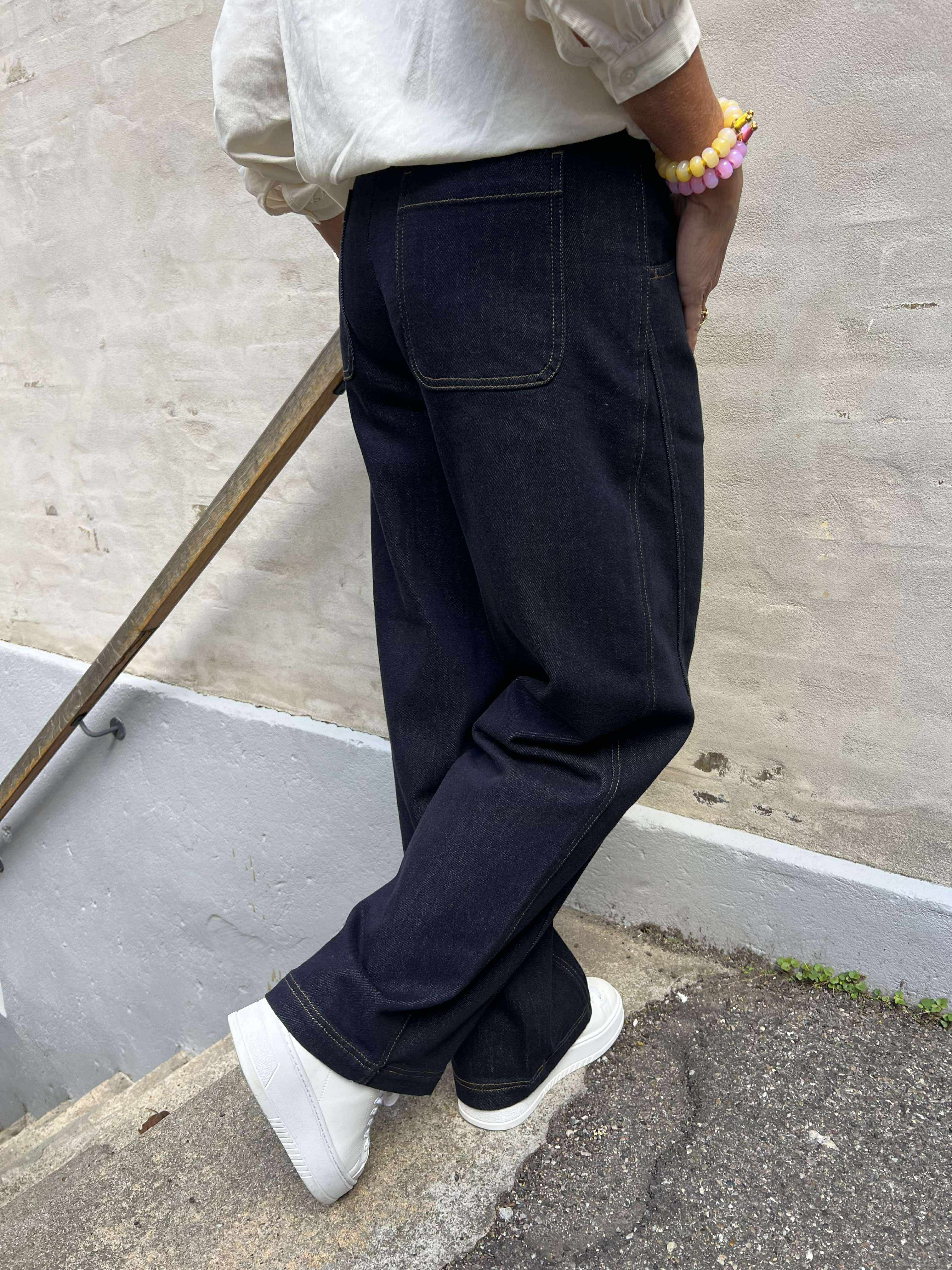 CAMILLA DENIM LOOSE PANTS - Dark Blue Denim