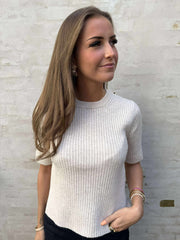 ELVA O-NECK KNIT - Humus White sand melange