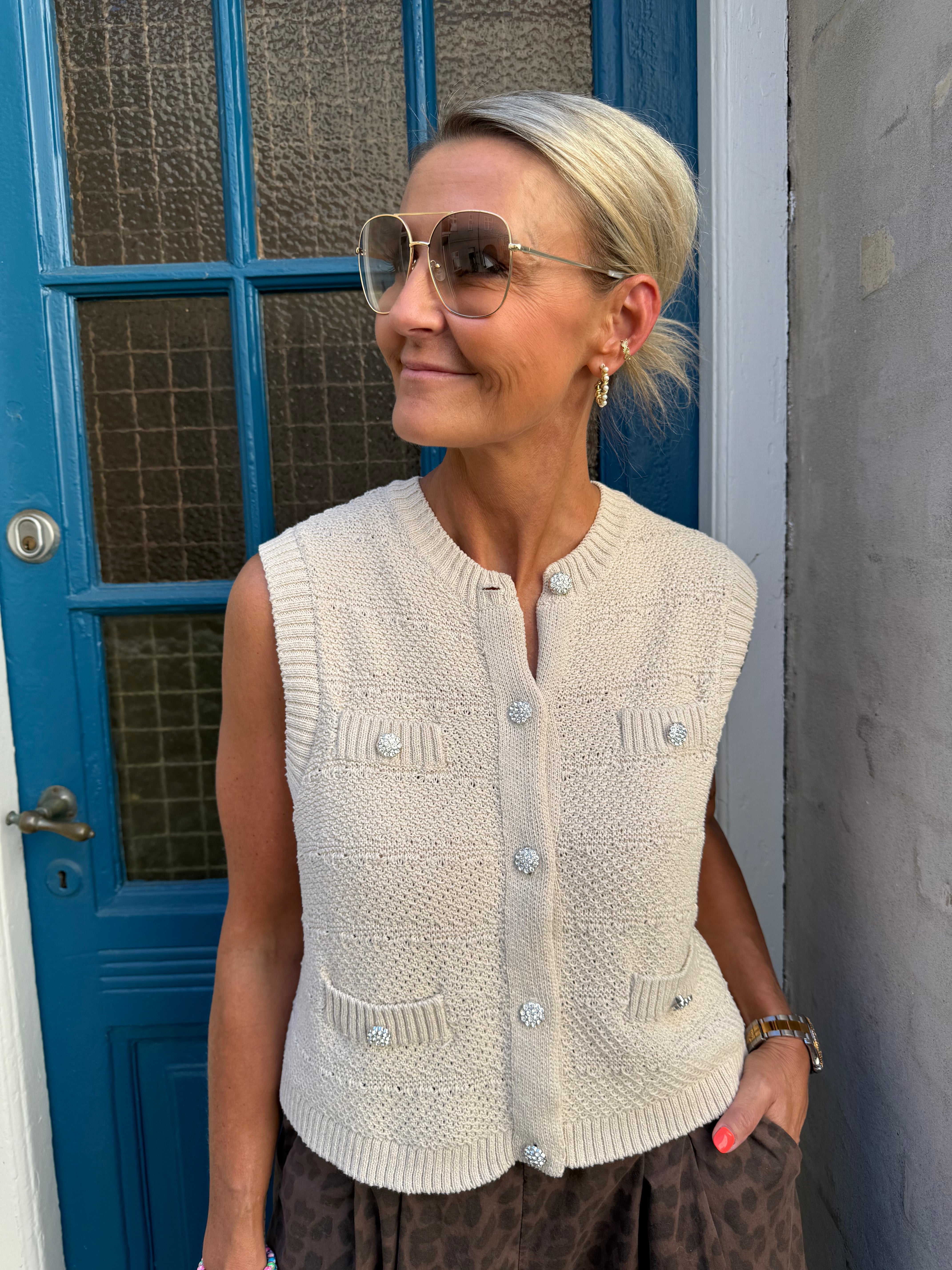 Jena SL O-neck knit vest silver lining