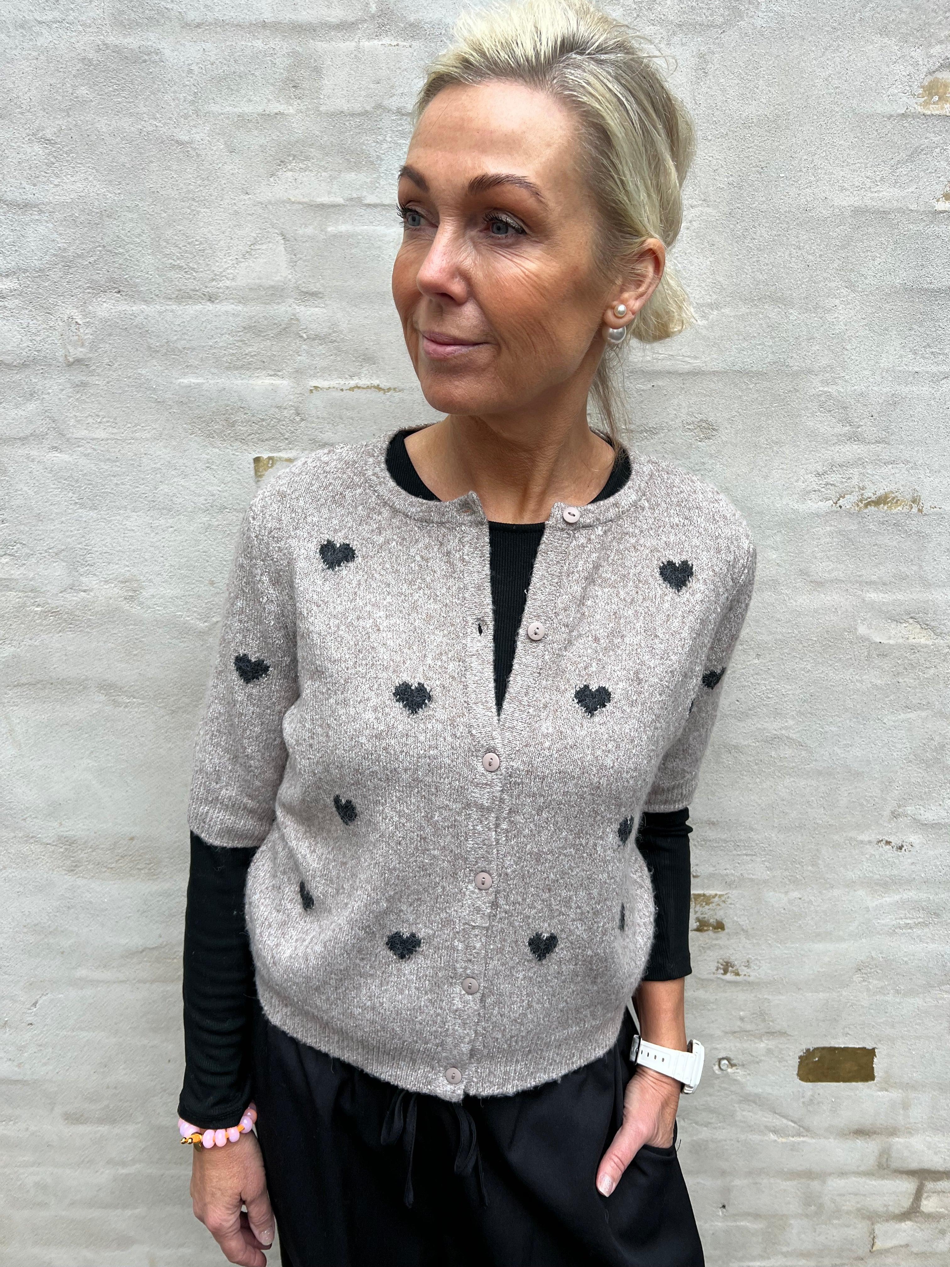 DOFFY 2/4 O-NECK CARDIGAN - Moon rock/black