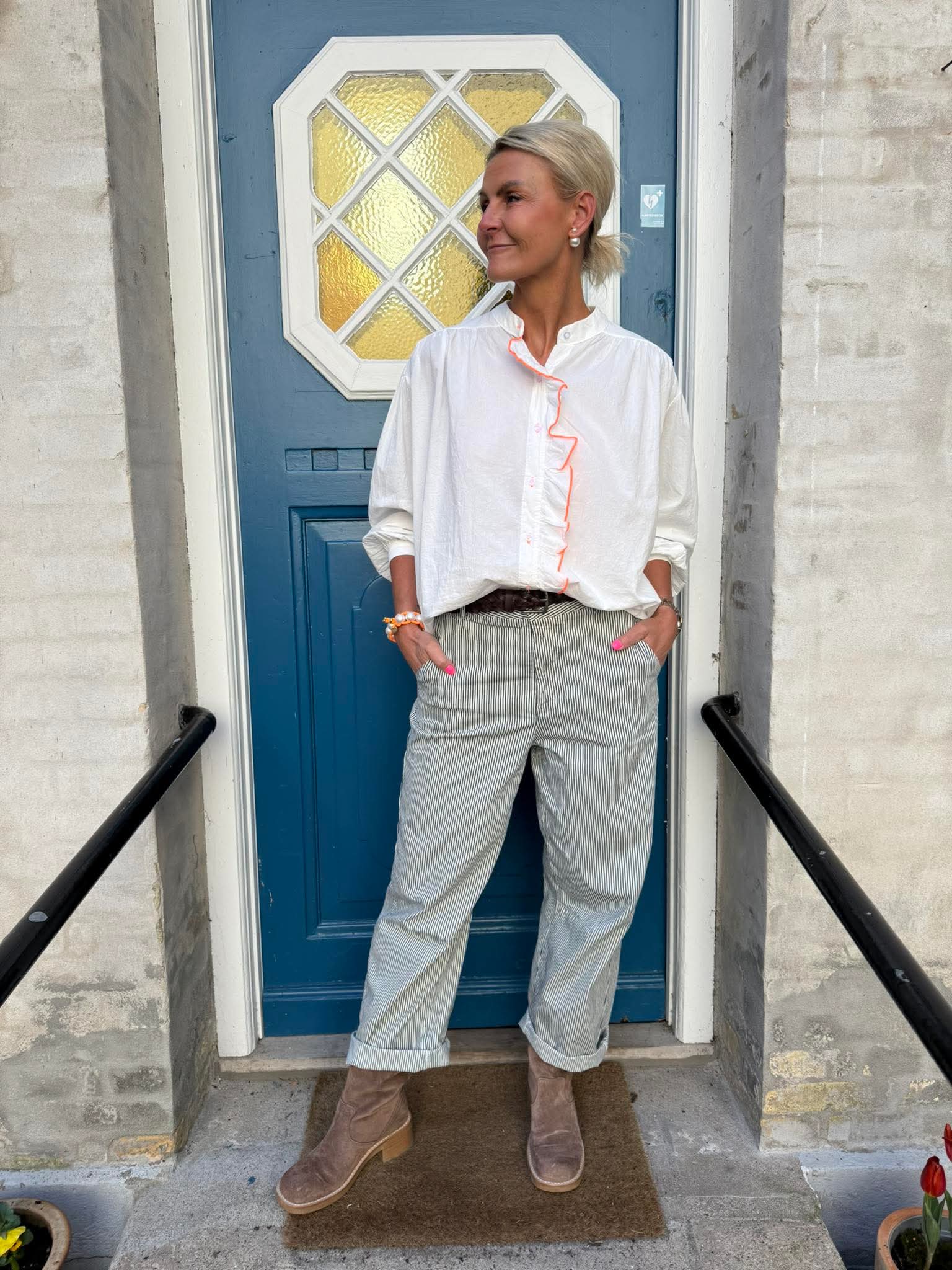 Karmen Shirt - White/Neon Orange