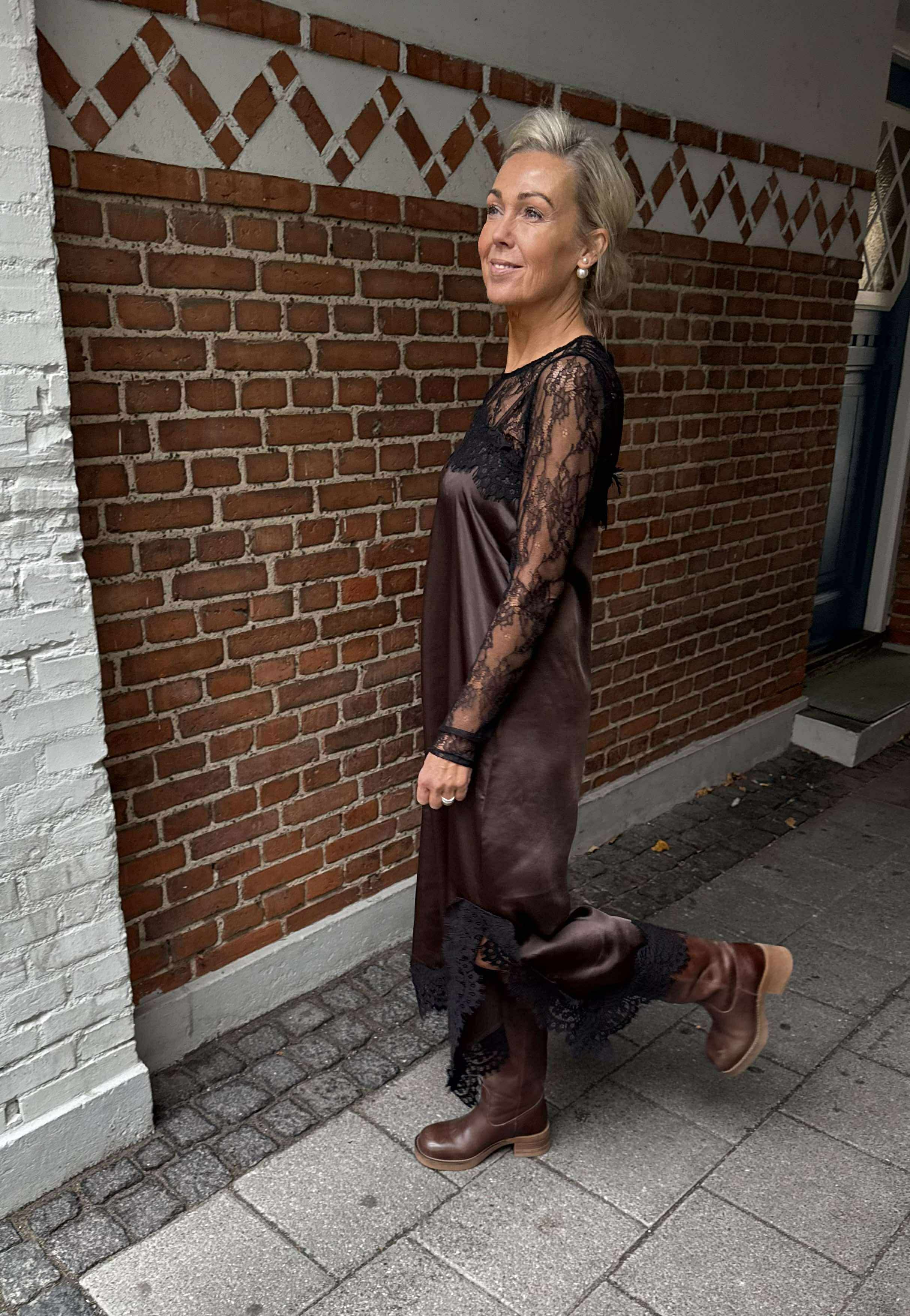 Evie Lace Strap Dress - Coffee