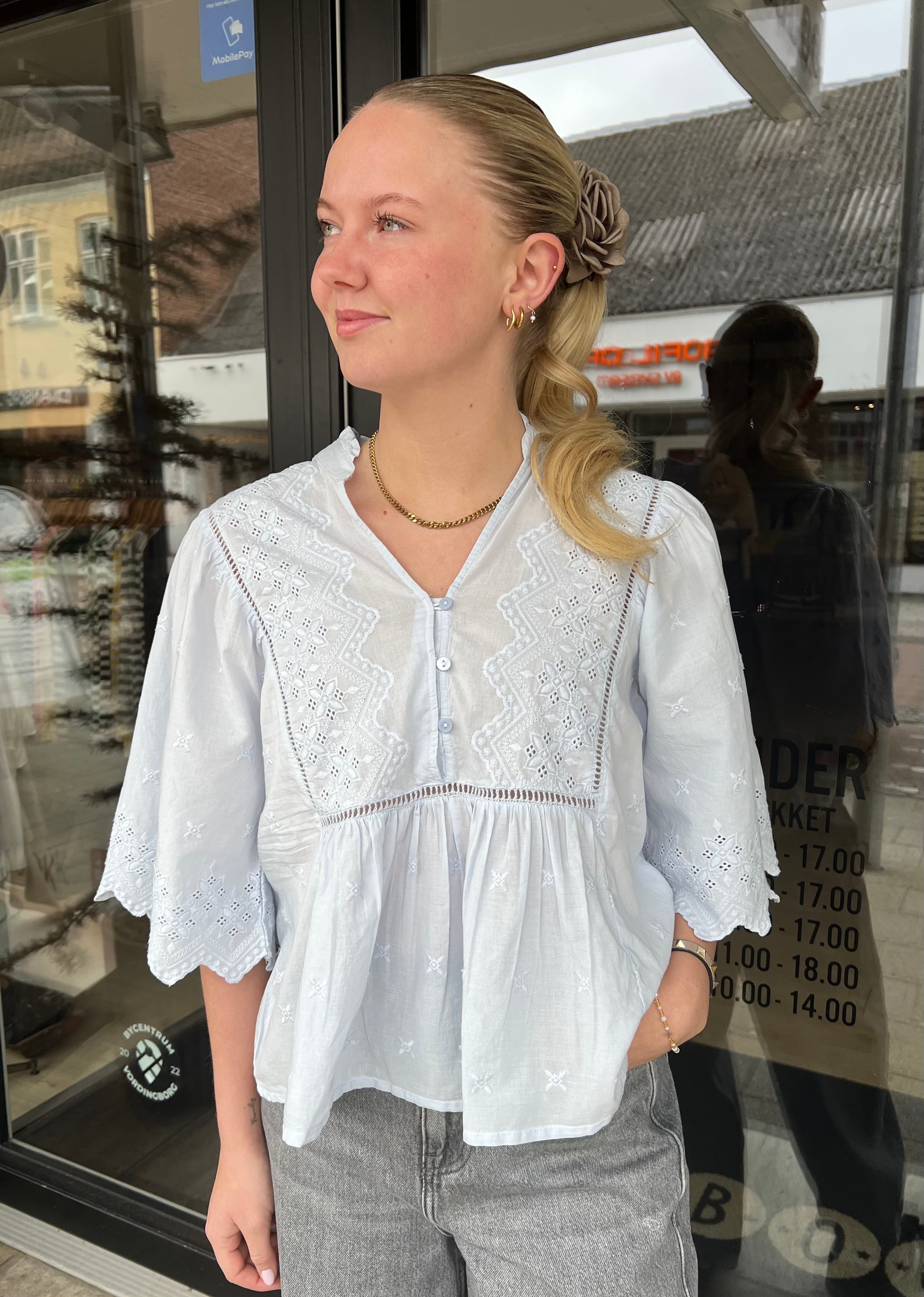 MAYA 2/4 EMBROIDERY TOP - Halogen Blue