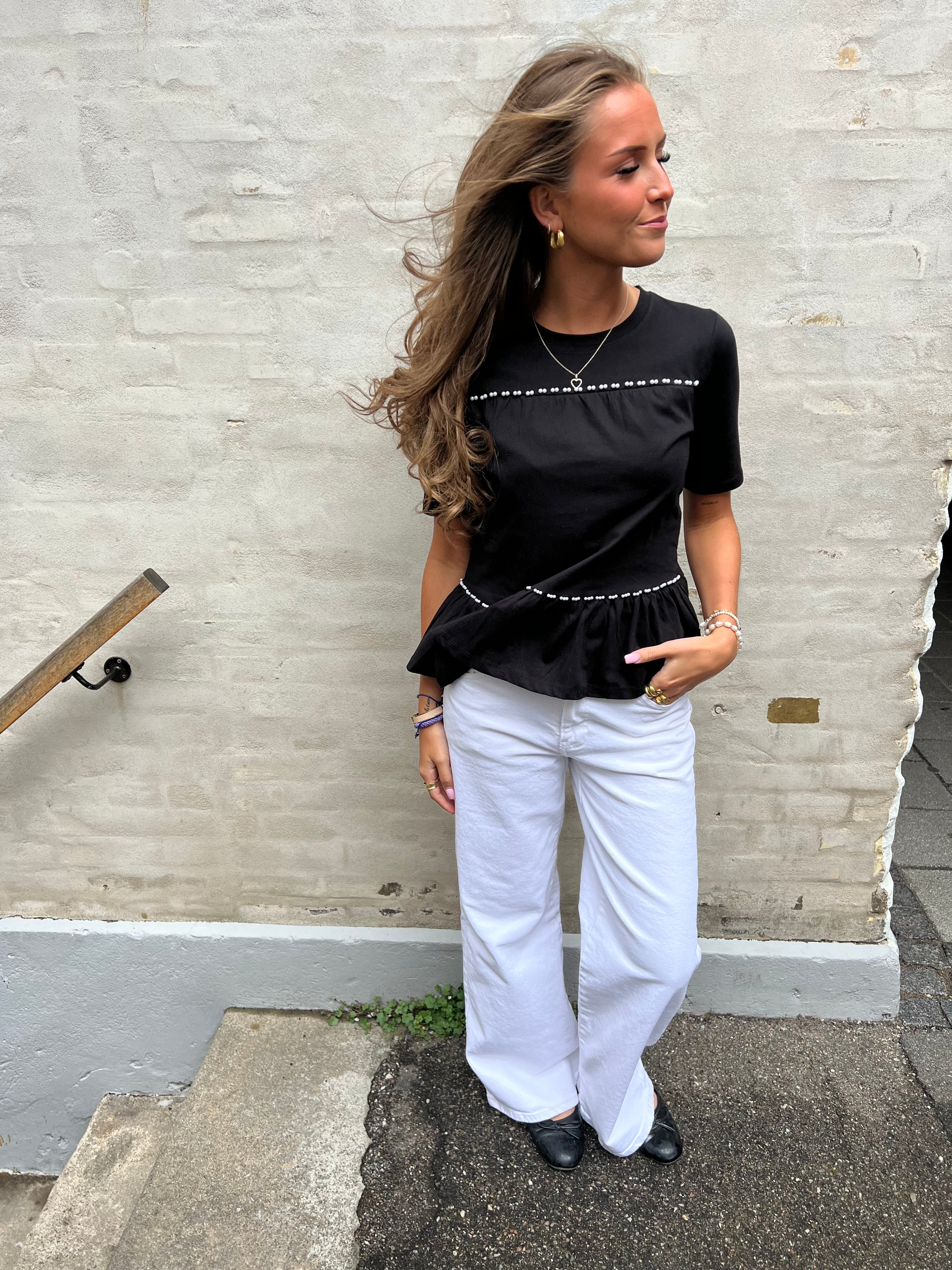 Poula Pearl Top - Black/WHITE PEARL