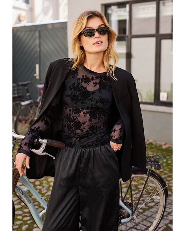 Mesh Lace Blouse - Black