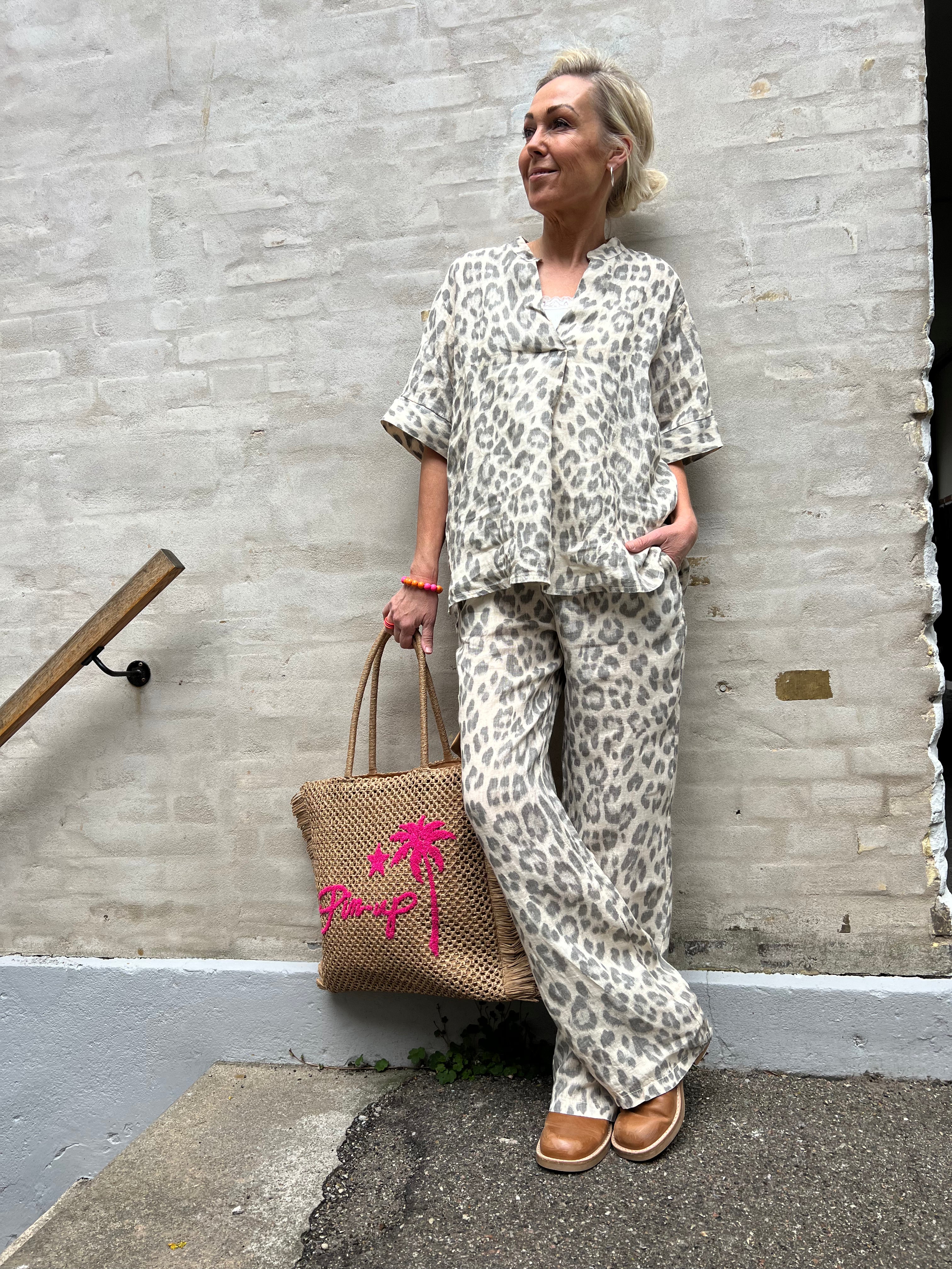Melina Wide linen pant natural leo
