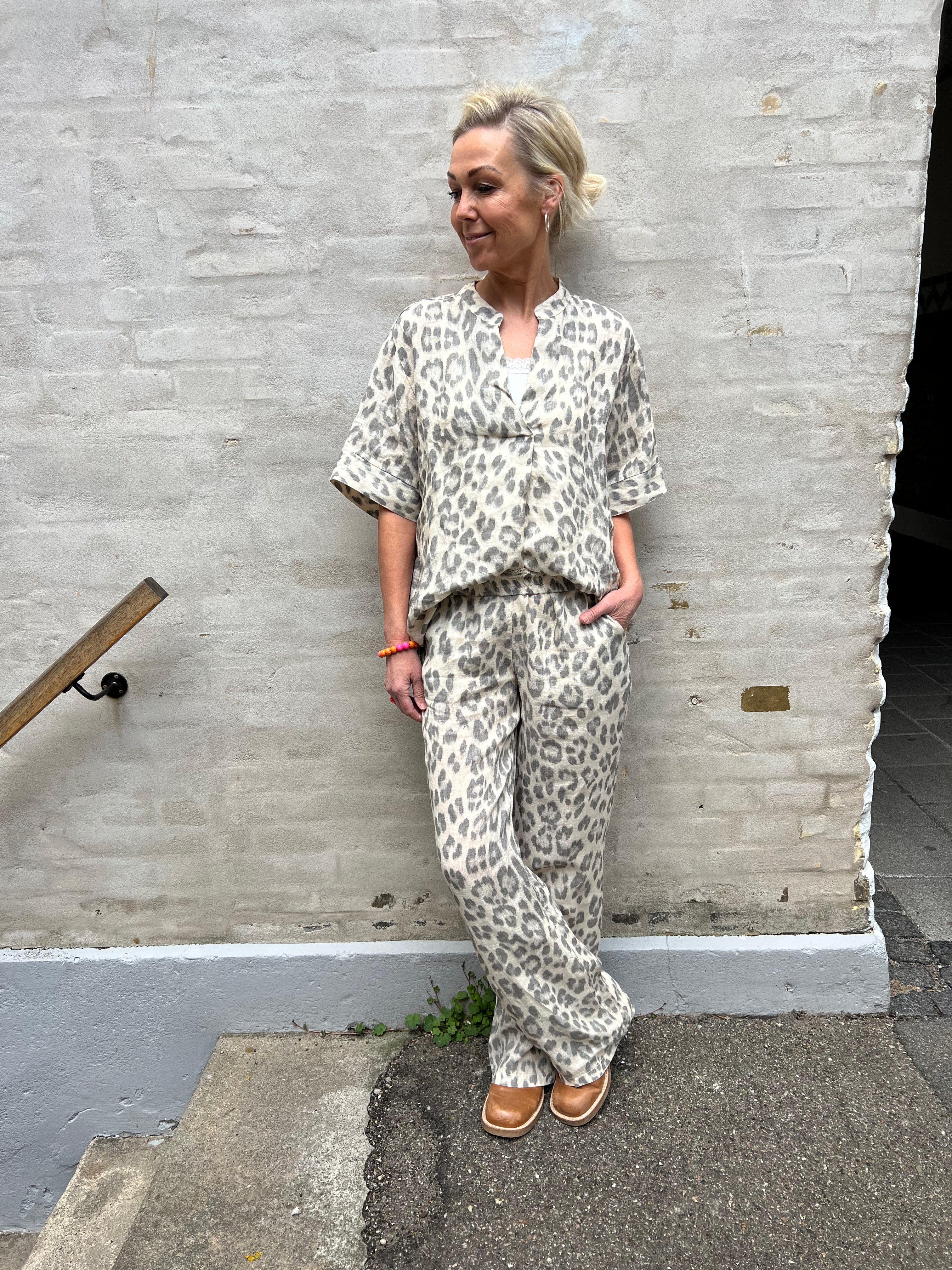 Melina Wide linen pant natural leo