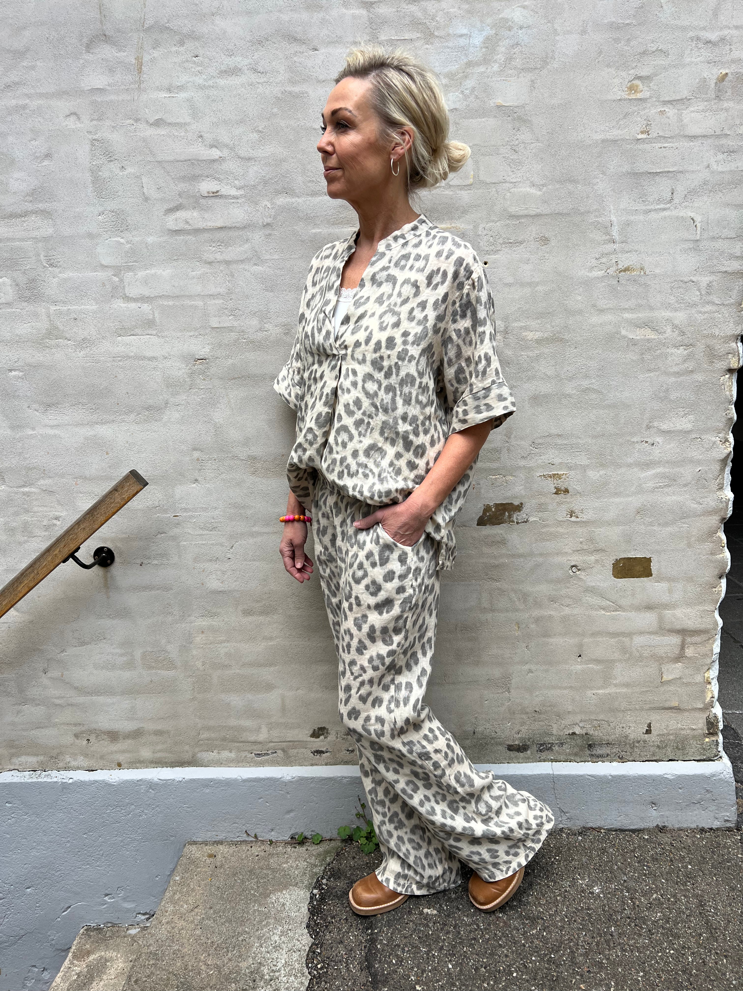 Melina Wide linen pant natural leo