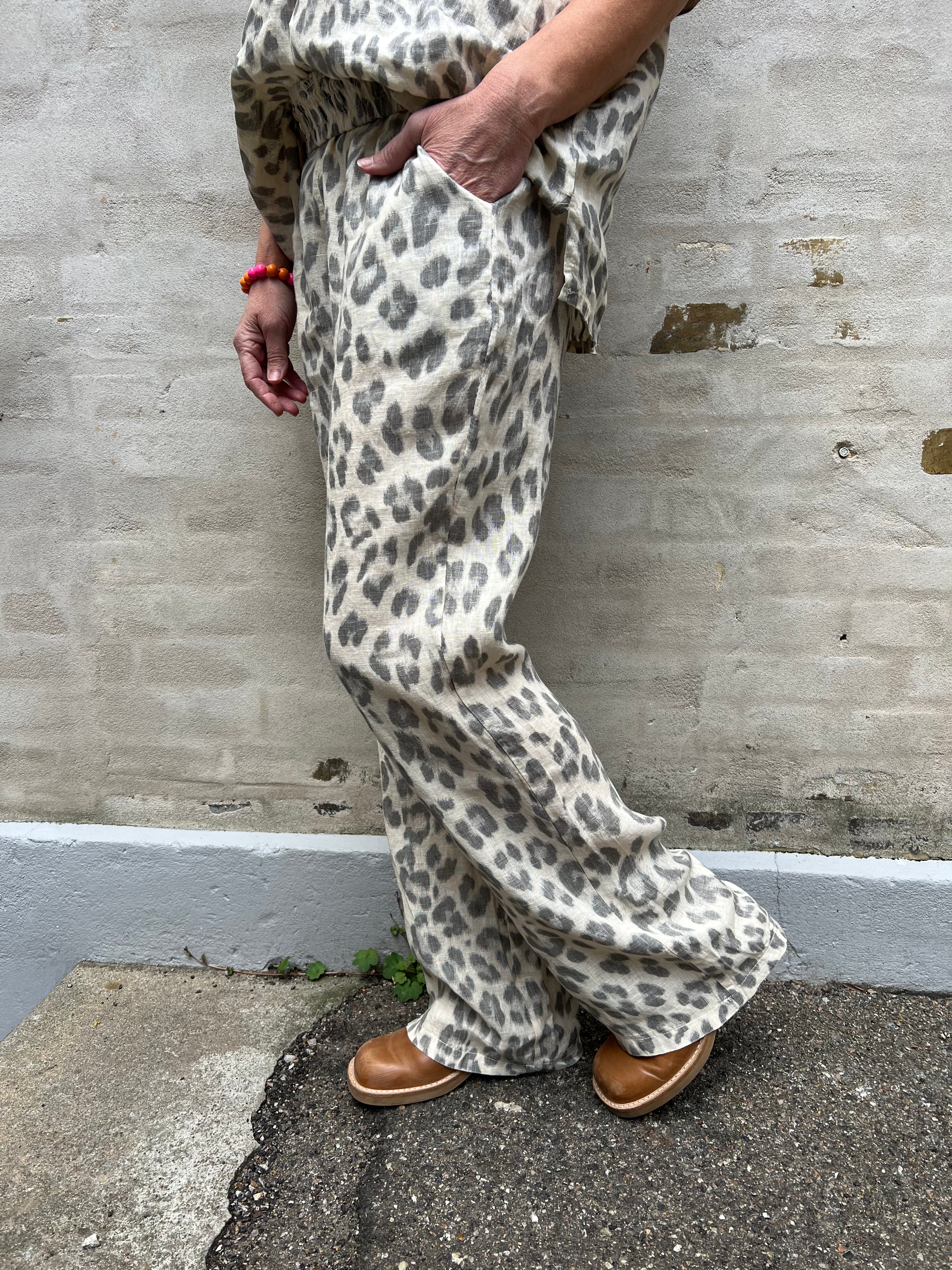 Melina Wide linen pant natural leo