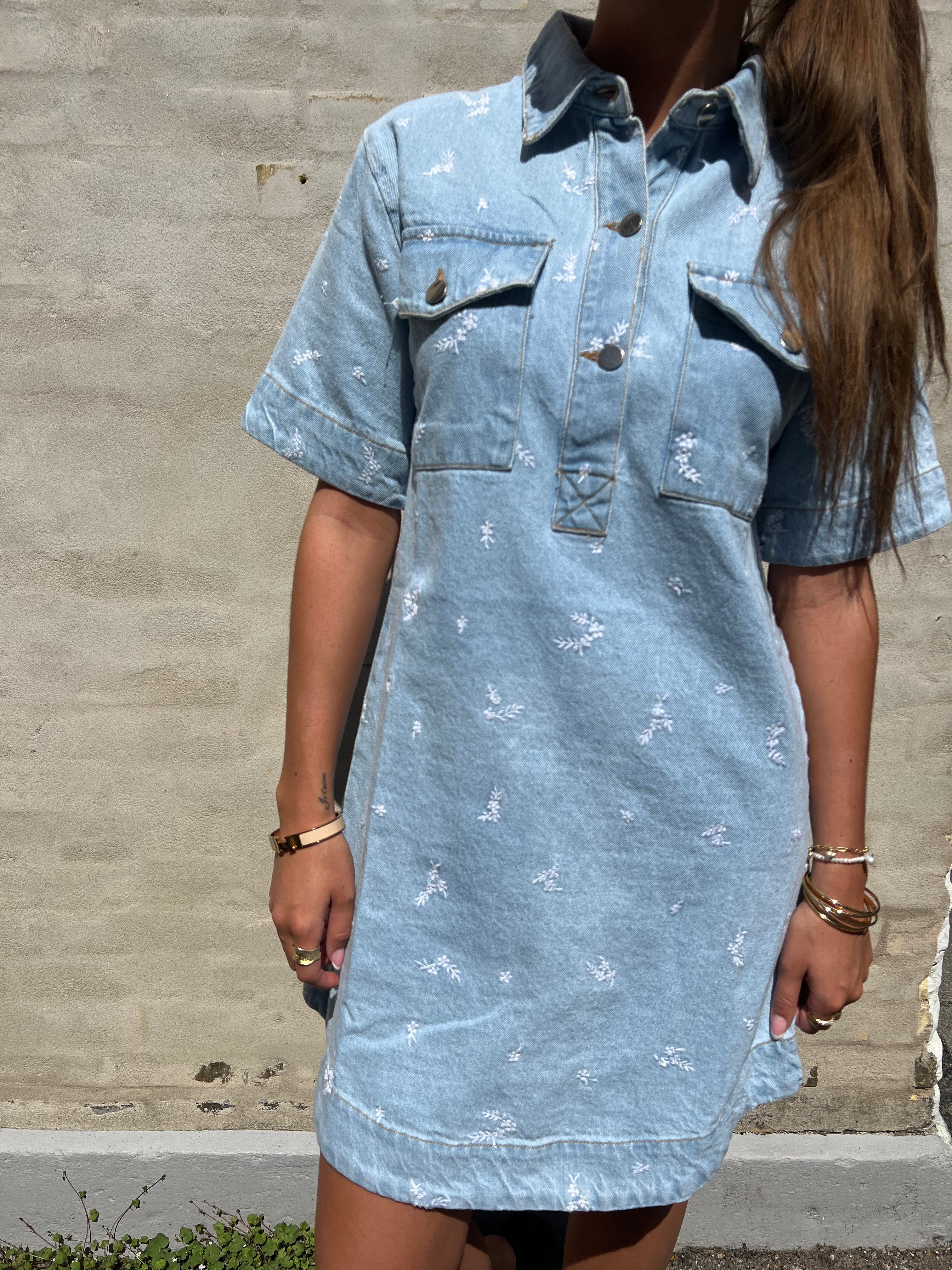 Saras Denim Emb Dress light blue