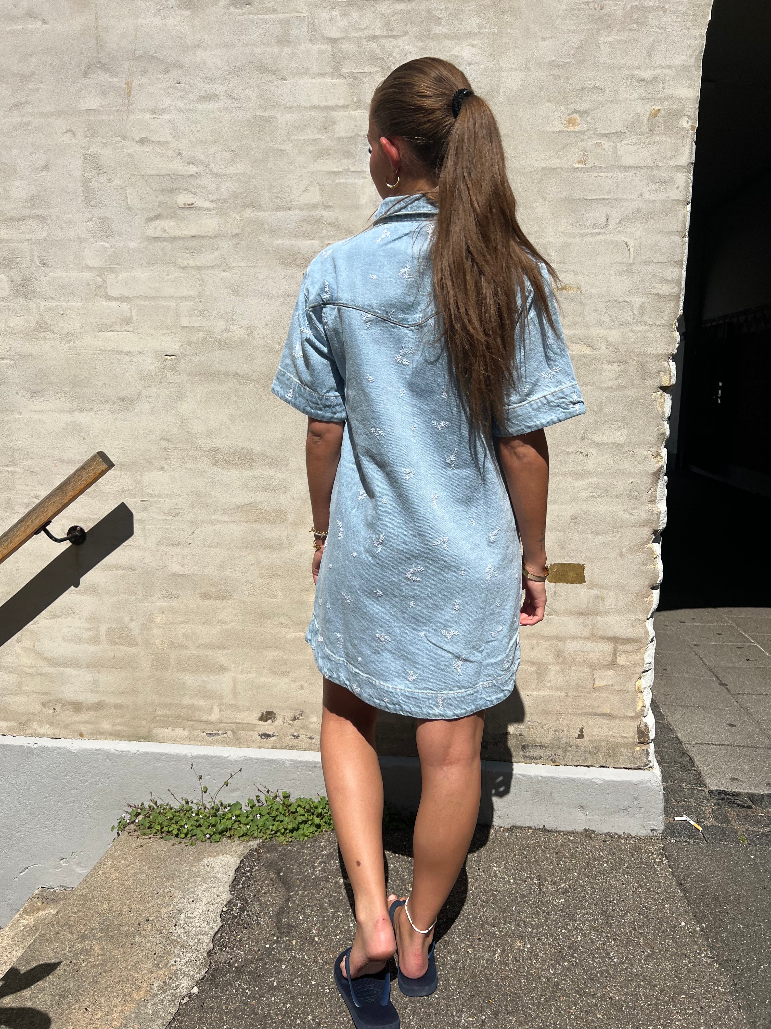 Saras Denim Emb Dress light blue