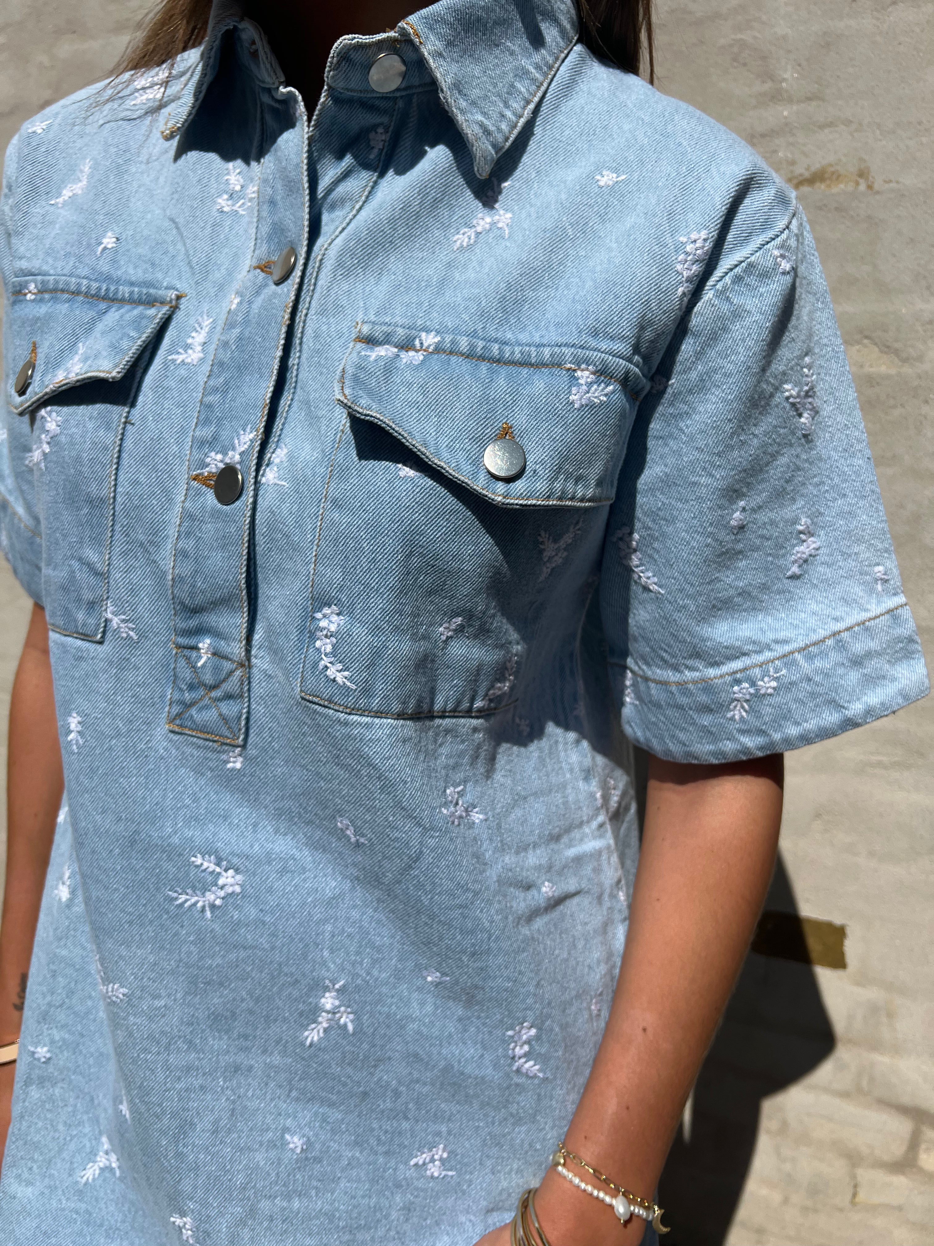 Saras Denim Emb Dress light blue