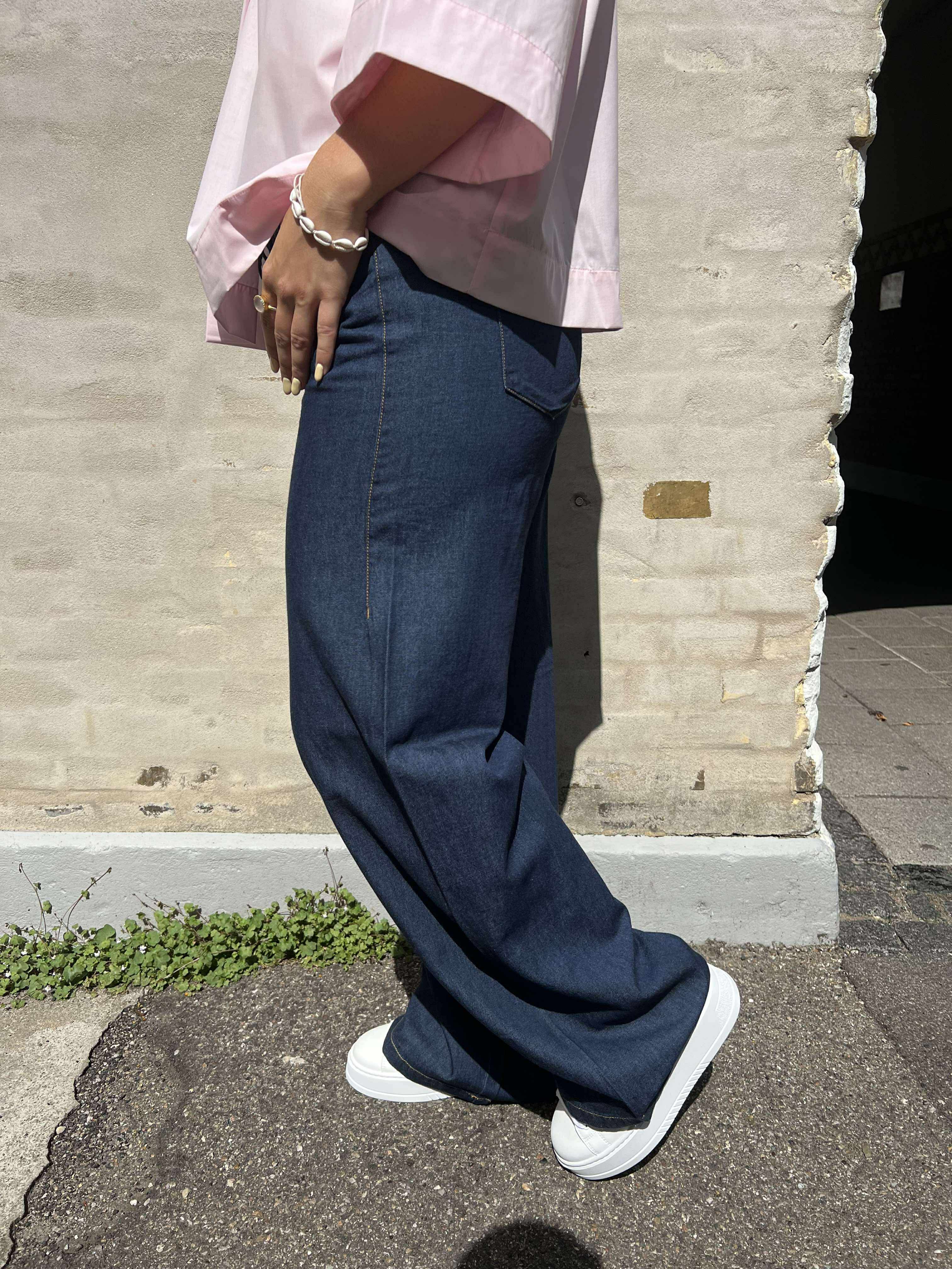 Sabrina Wide Tie Jeans Dark blue denim