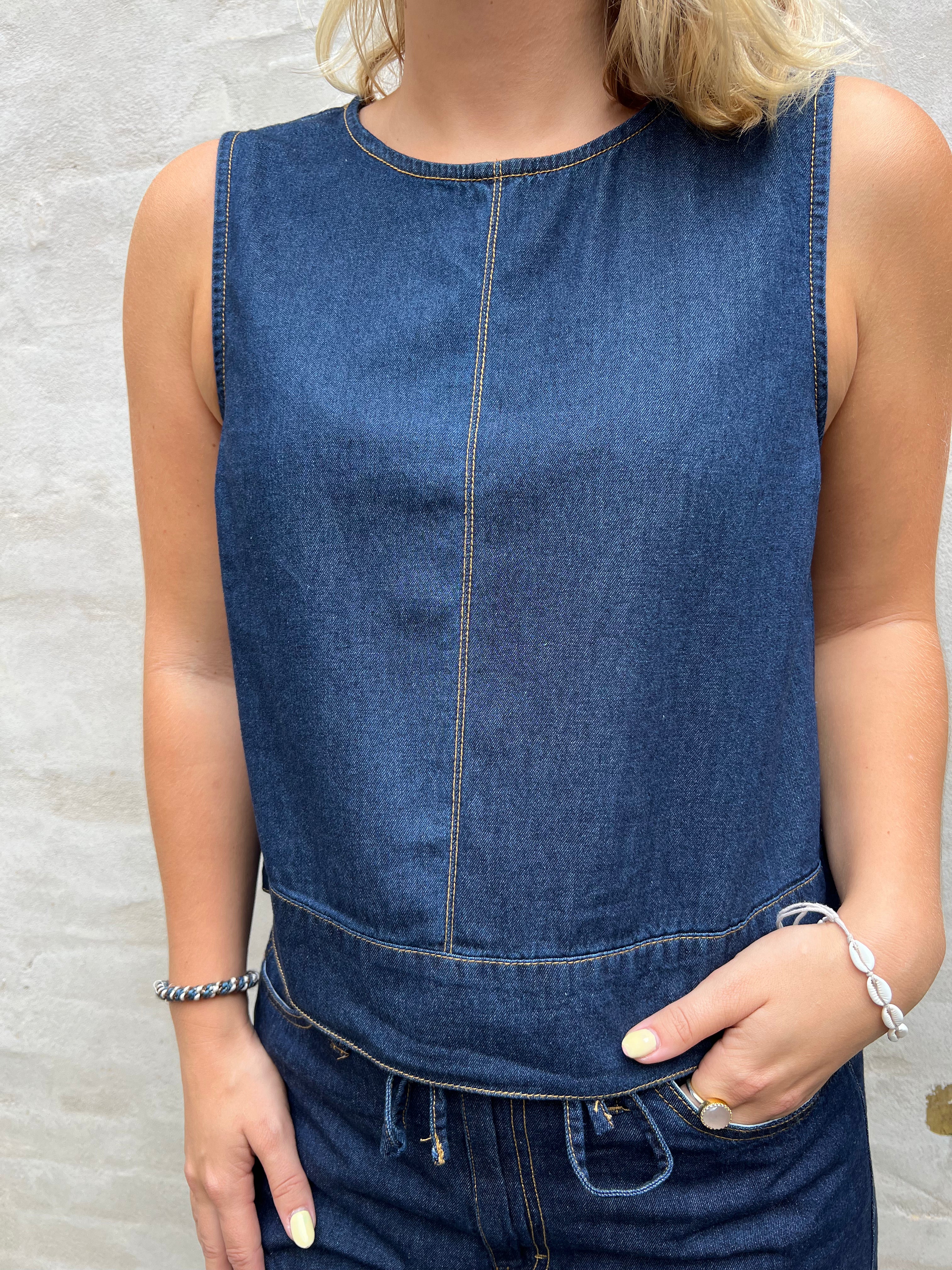 Sabrina Roundneck S/L top dark blue denim