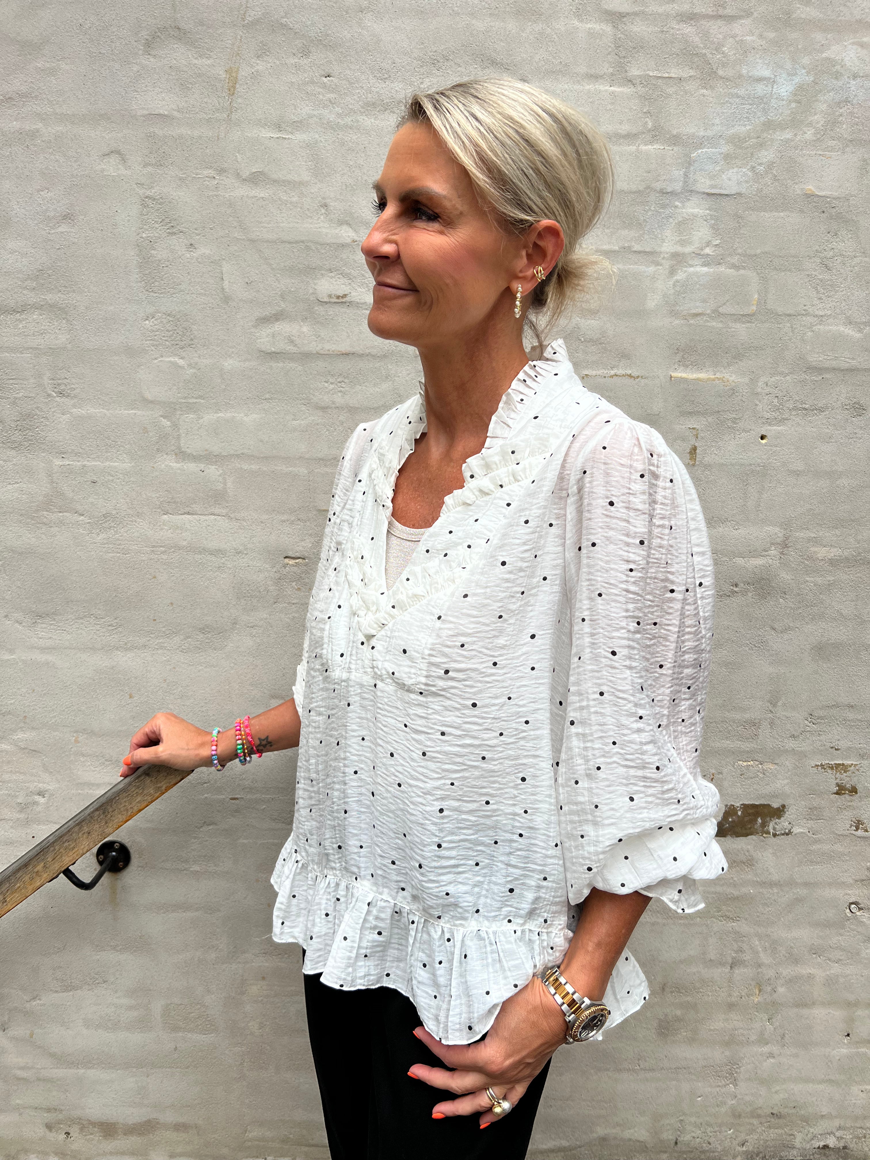 NazliGO Lullo Blouse - Off-white Black Dots